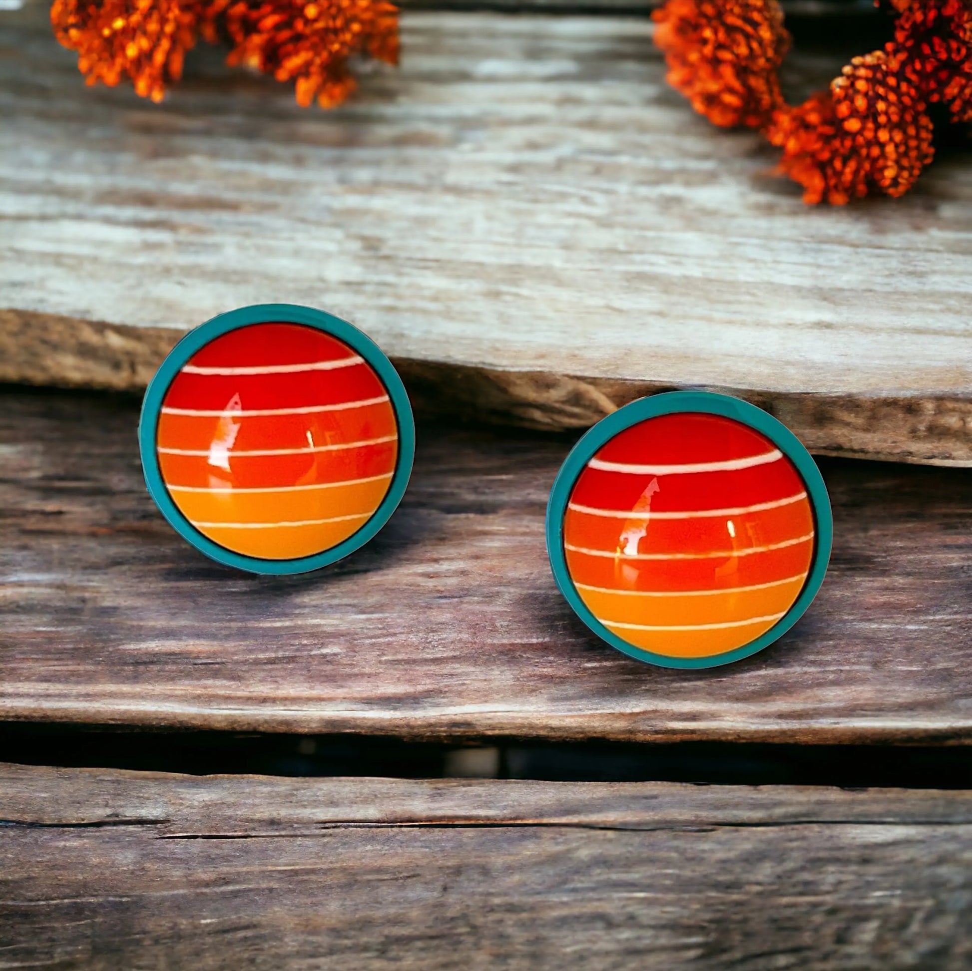 Orange Gradient Striped Blue Earrings - Stylish & Unique Accessories