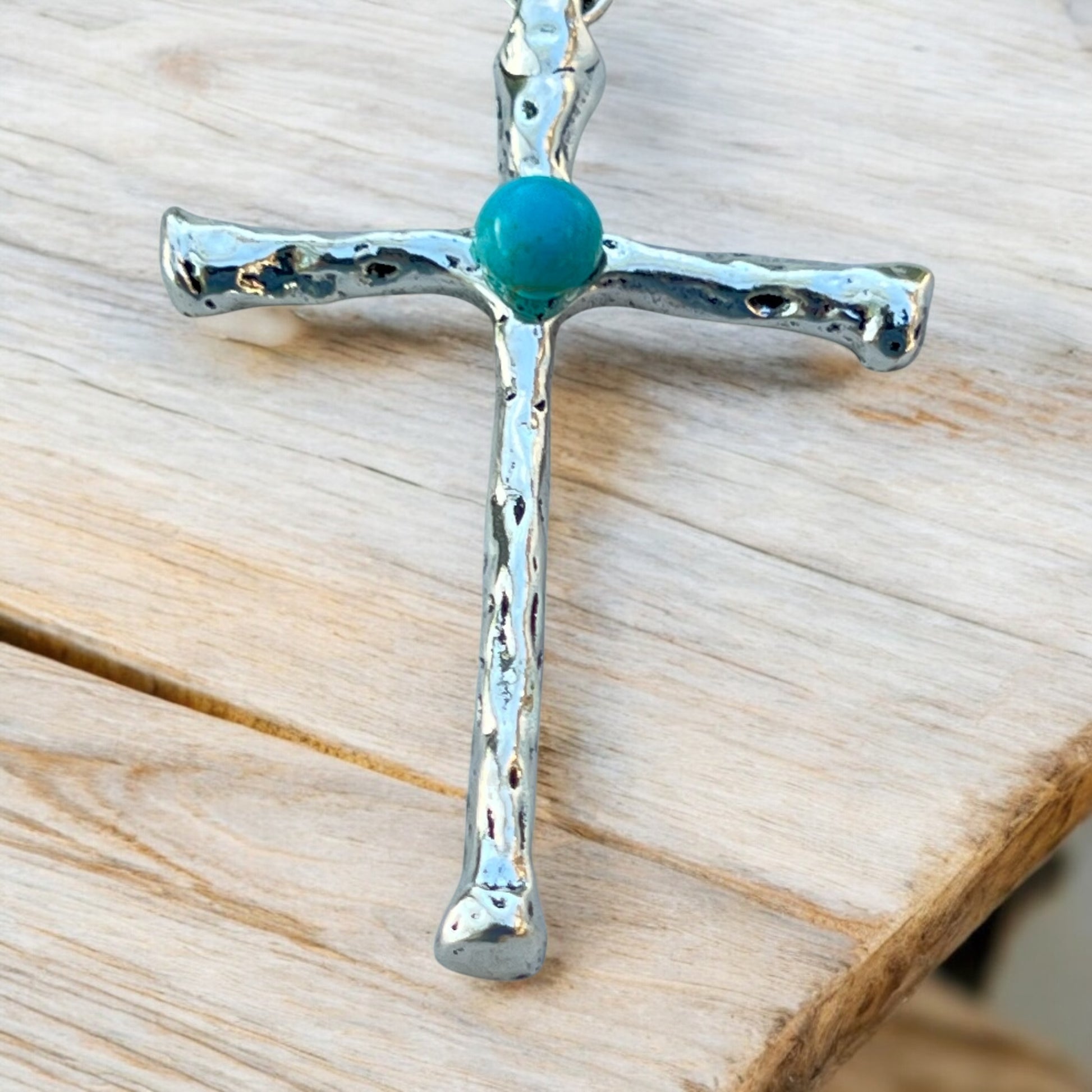 Rustic turquoise cross keychain perfect for faith-inspired gifts