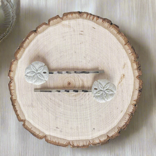 Sand Dollar Hair Pins - Set of 2 Beachy Silver Bobby Pins