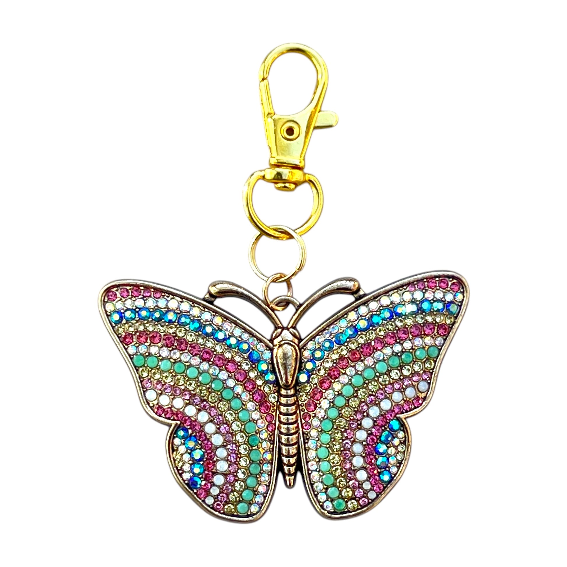 Spring style butterfly bag accessory in pink, green, blue, and white
