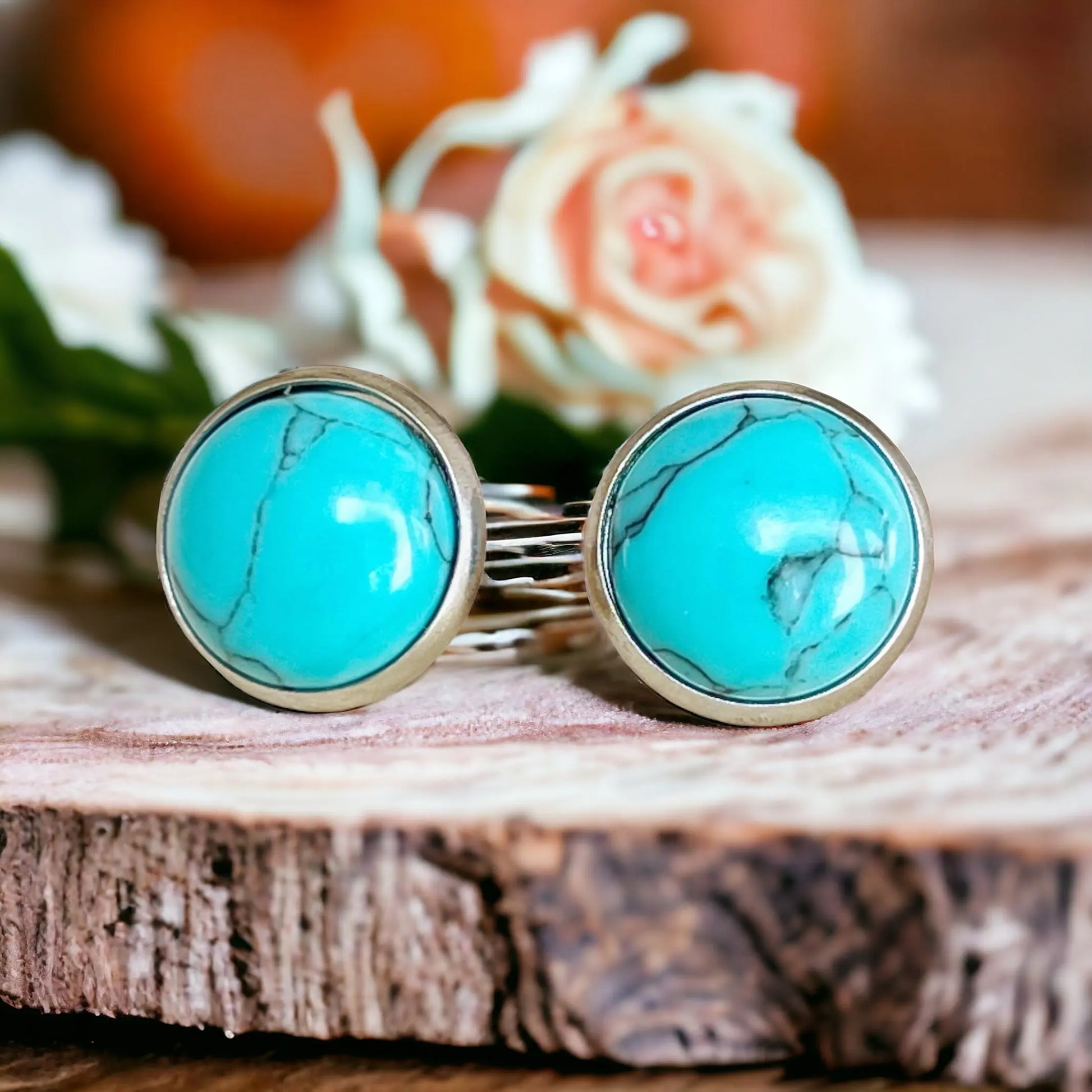 Western Turquoise 12mm Silver Stud Earrings - close-up 