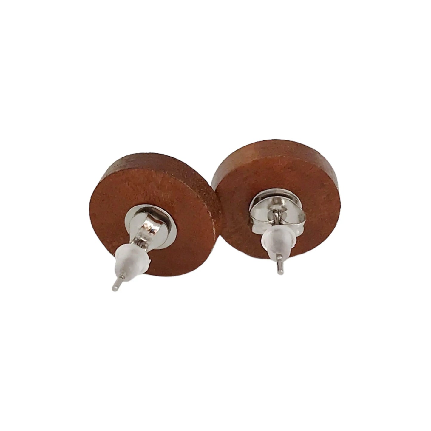 Round turquoise wood stud earrings - back side of earrings