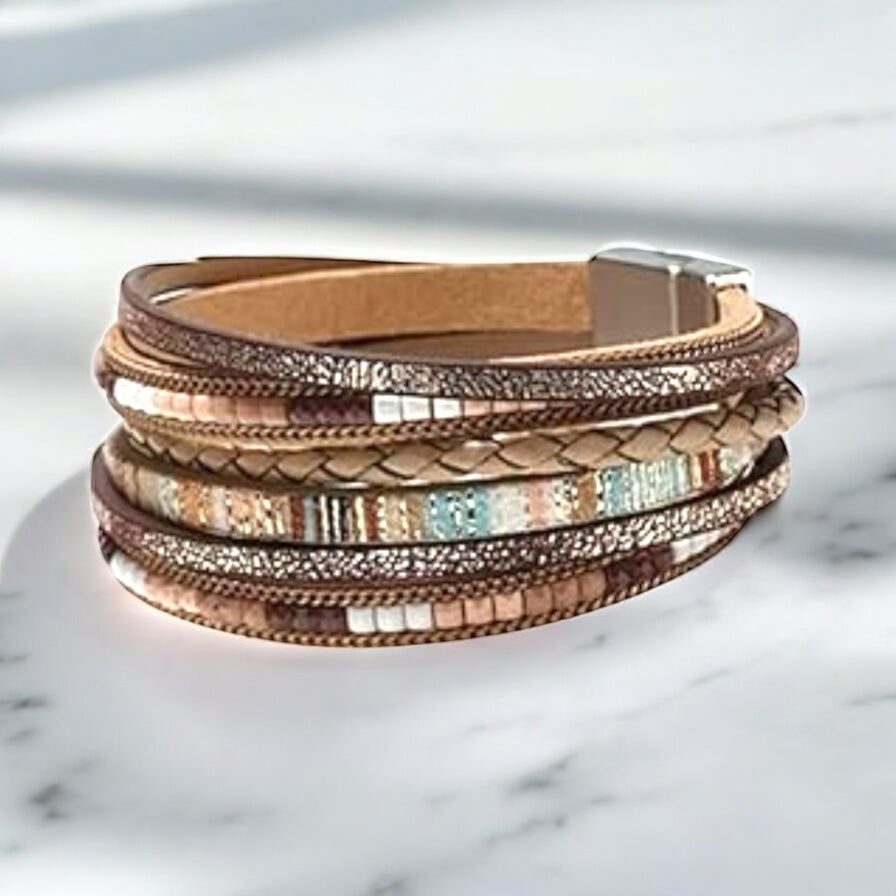 Close-up of wrap bracelet magnetic clasp showing secure closure design