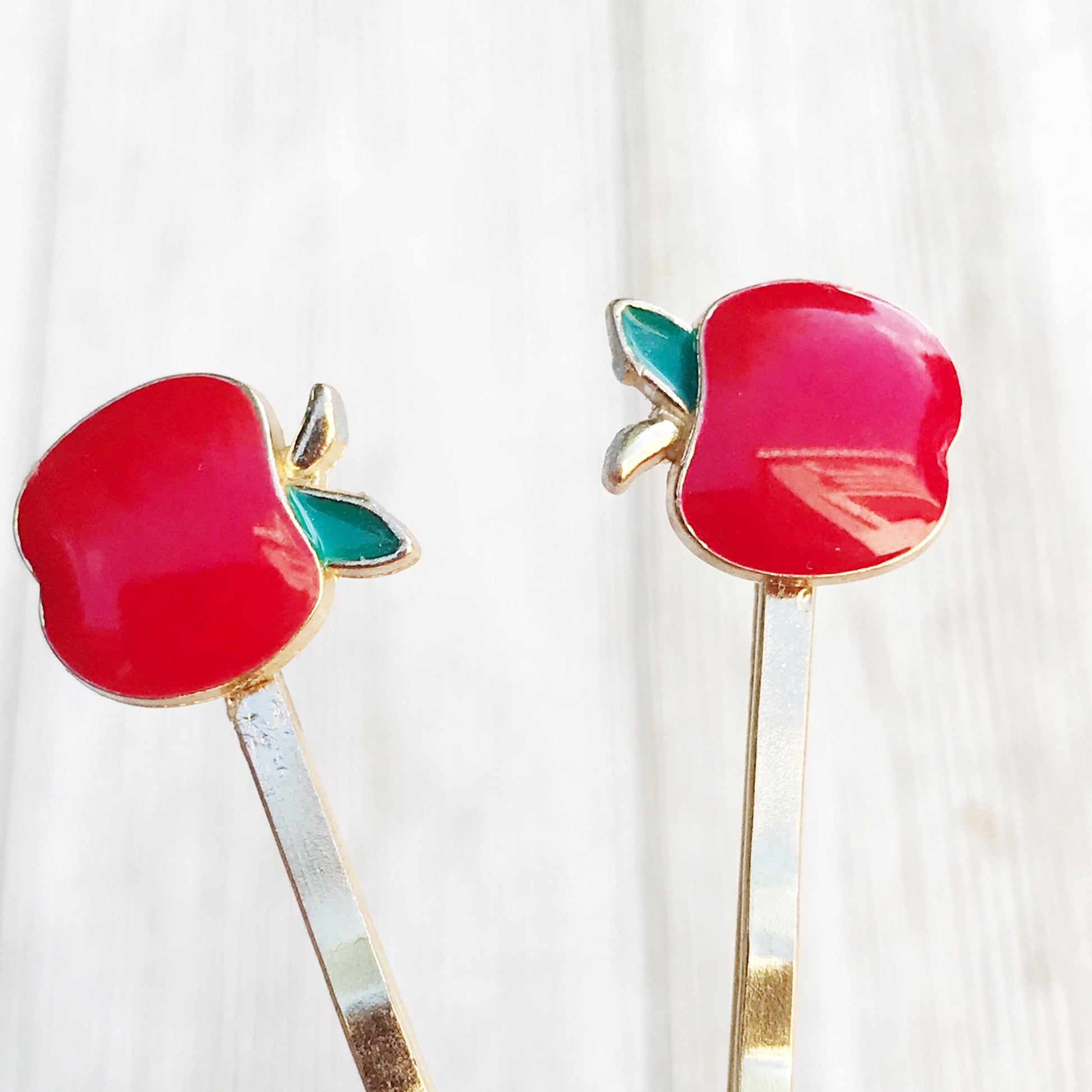 Red Apple Fruit Enamel Bobby Pins - Fun & Whimsical Hair Accessories
