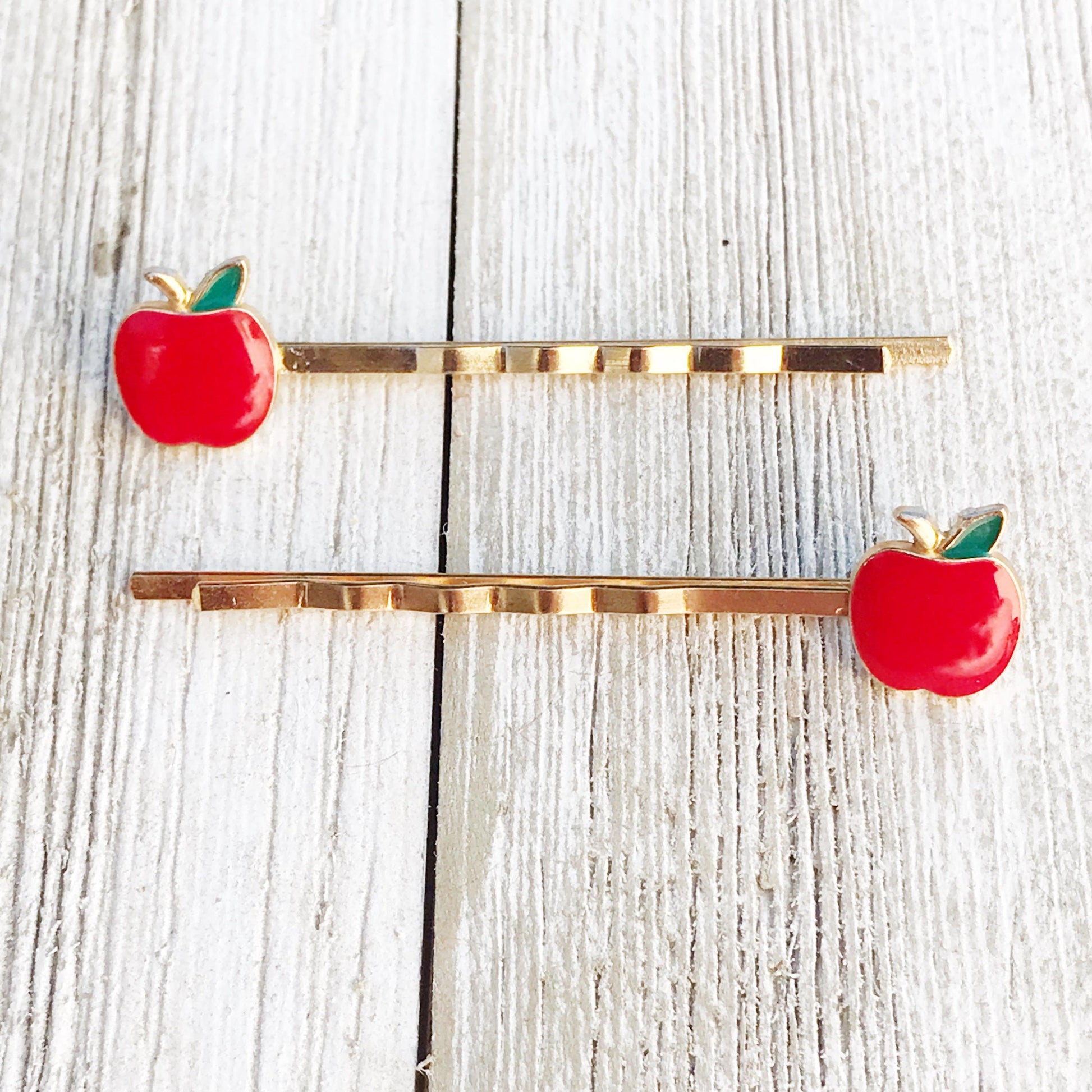 Red Apple Fruit Enamel Bobby Pins - Fun & Whimsical Hair Accessories