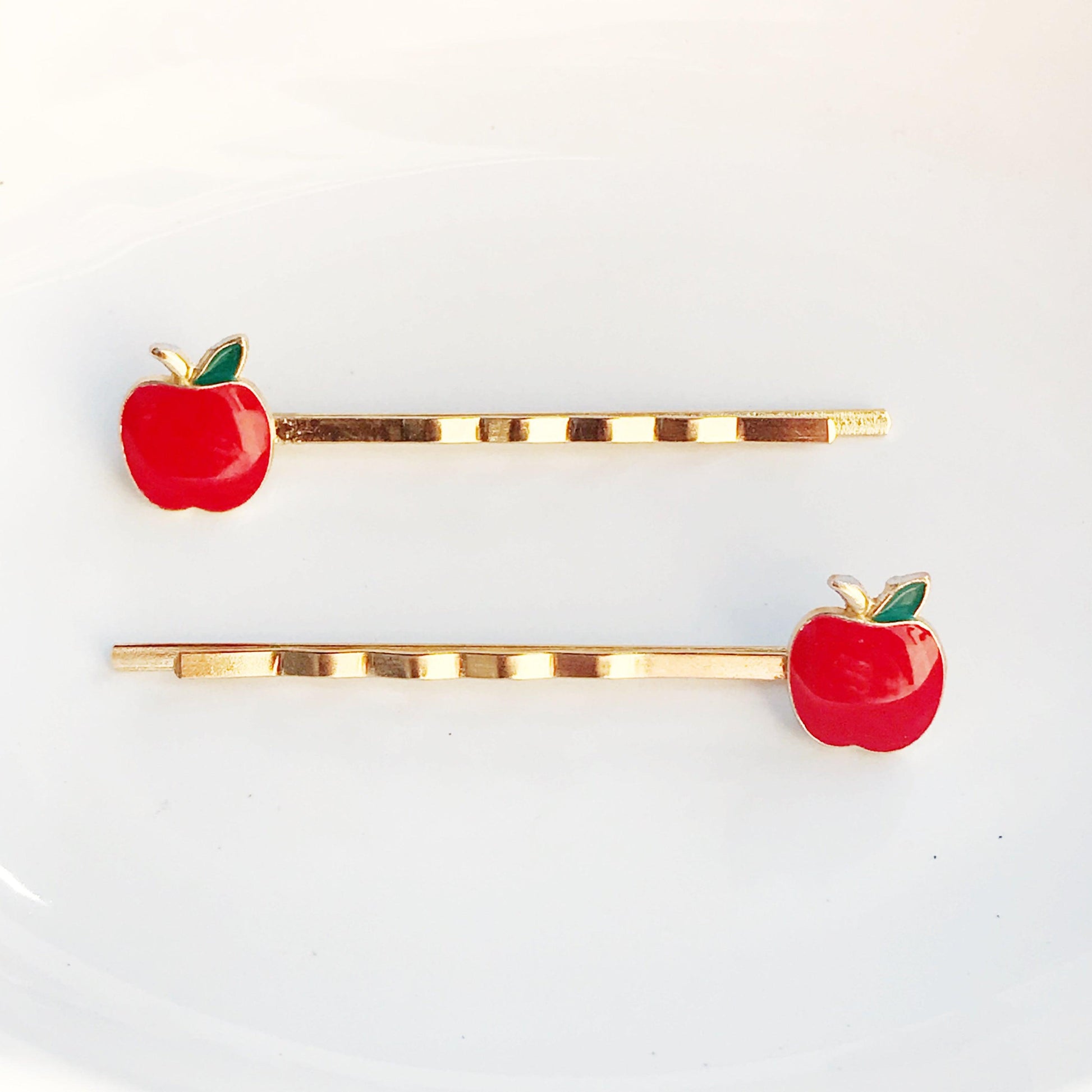 Red Apple Fruit Enamel Bobby Pins - Fun & Whimsical Hair Accessories