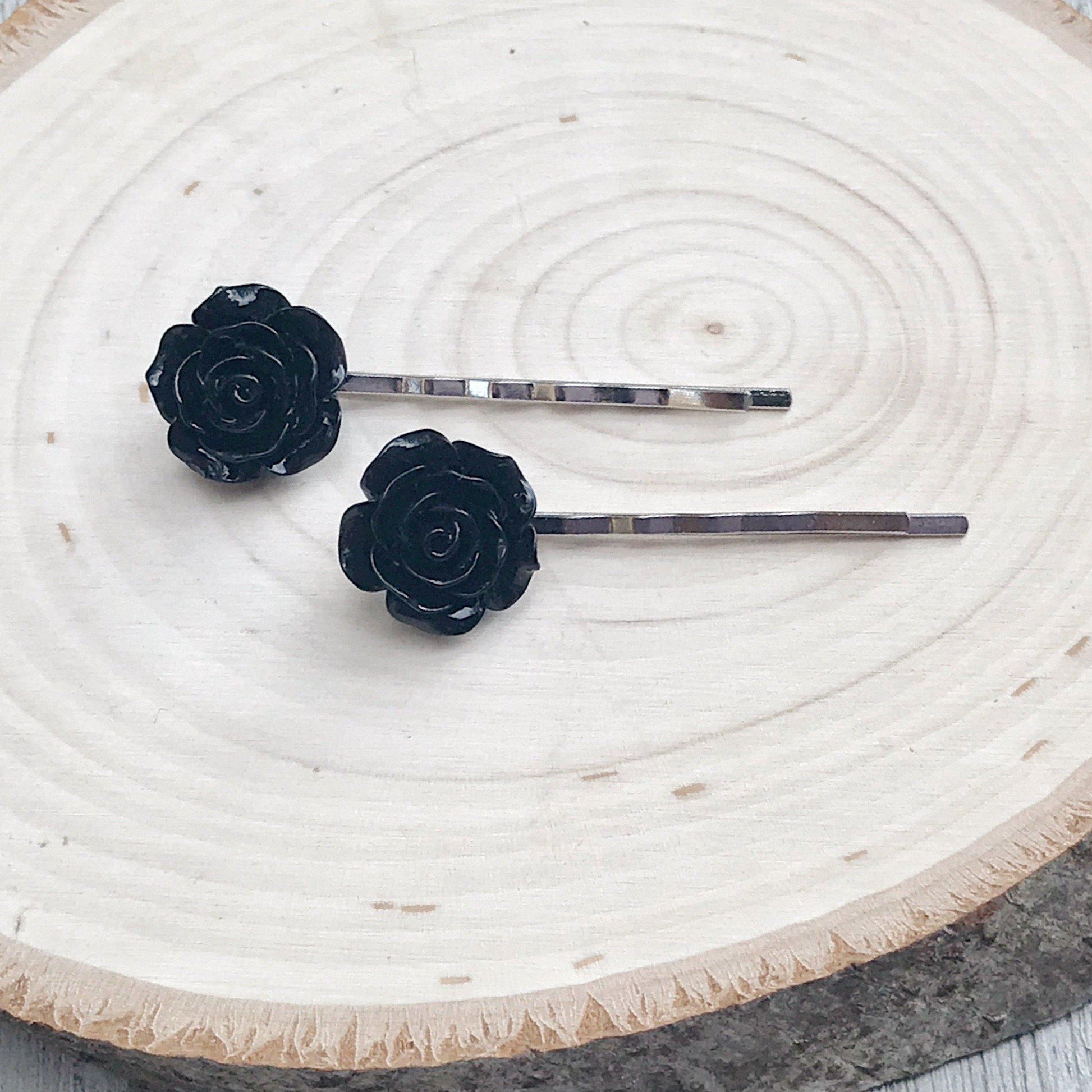 Black Rose Flower Hair Pins - Elegant & Timeless Floral Accessories