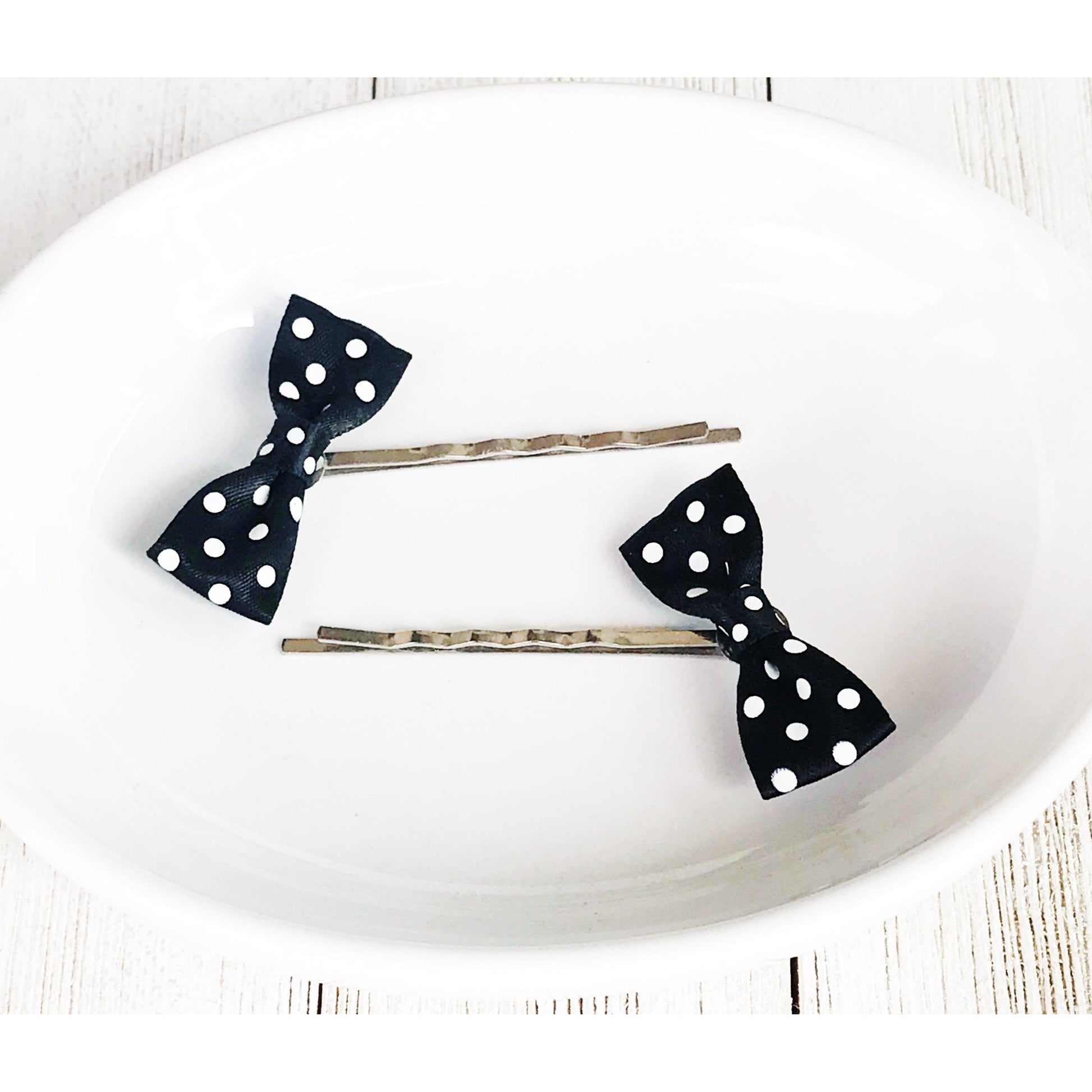 Black & White Polka Dot Bow Hair Pins - Chic & Playful Hair Accessories