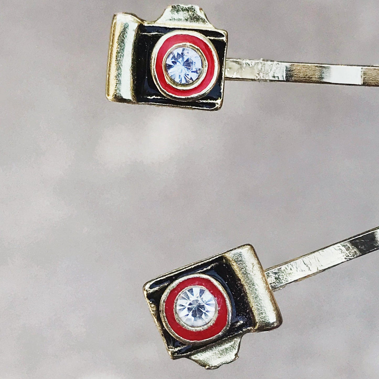 Gold Camera Hair Pins Set of 2 - Quirky Accessories for Photography Enthusiasts