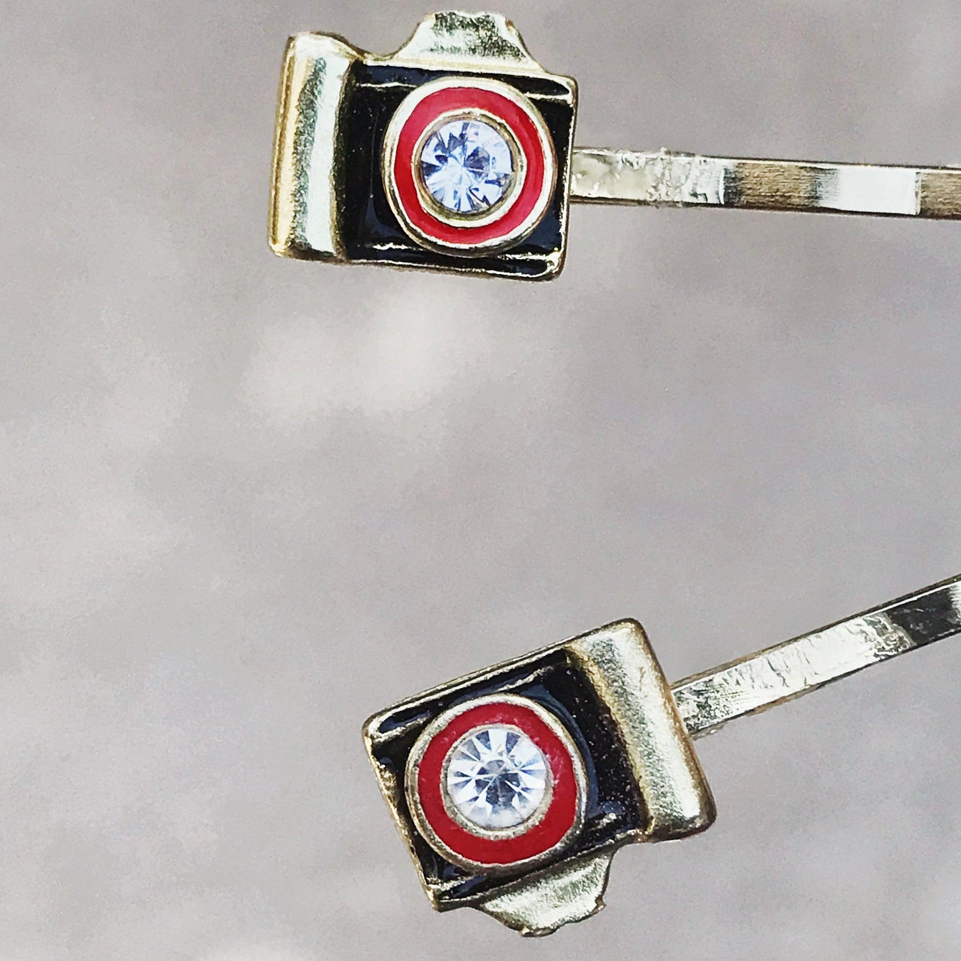 Gold Camera Hair Pins Set of 2 - Quirky Accessories for Photography Enthusiasts