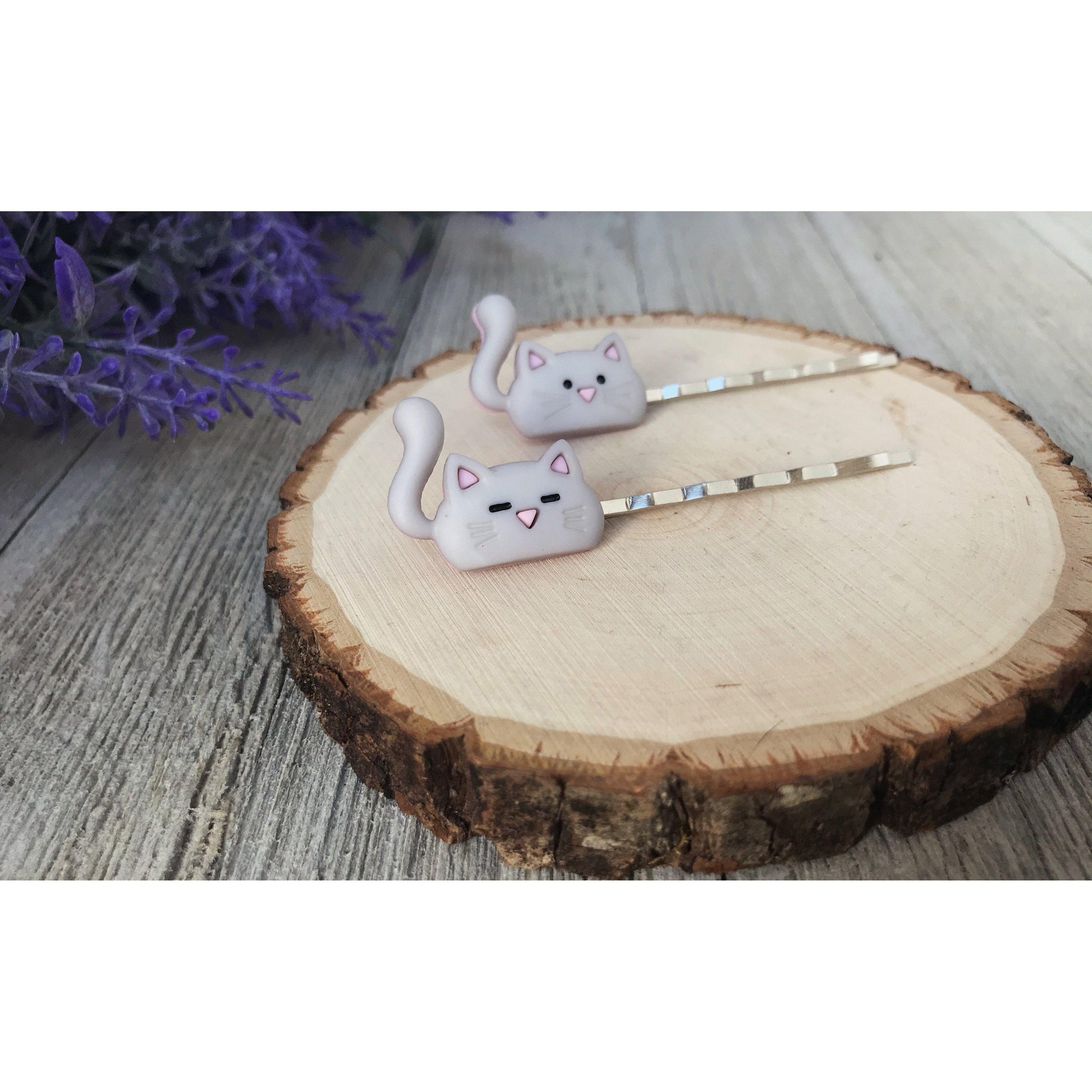 Gray Cat Hair Pins - Cute Accessories for Feline Fans