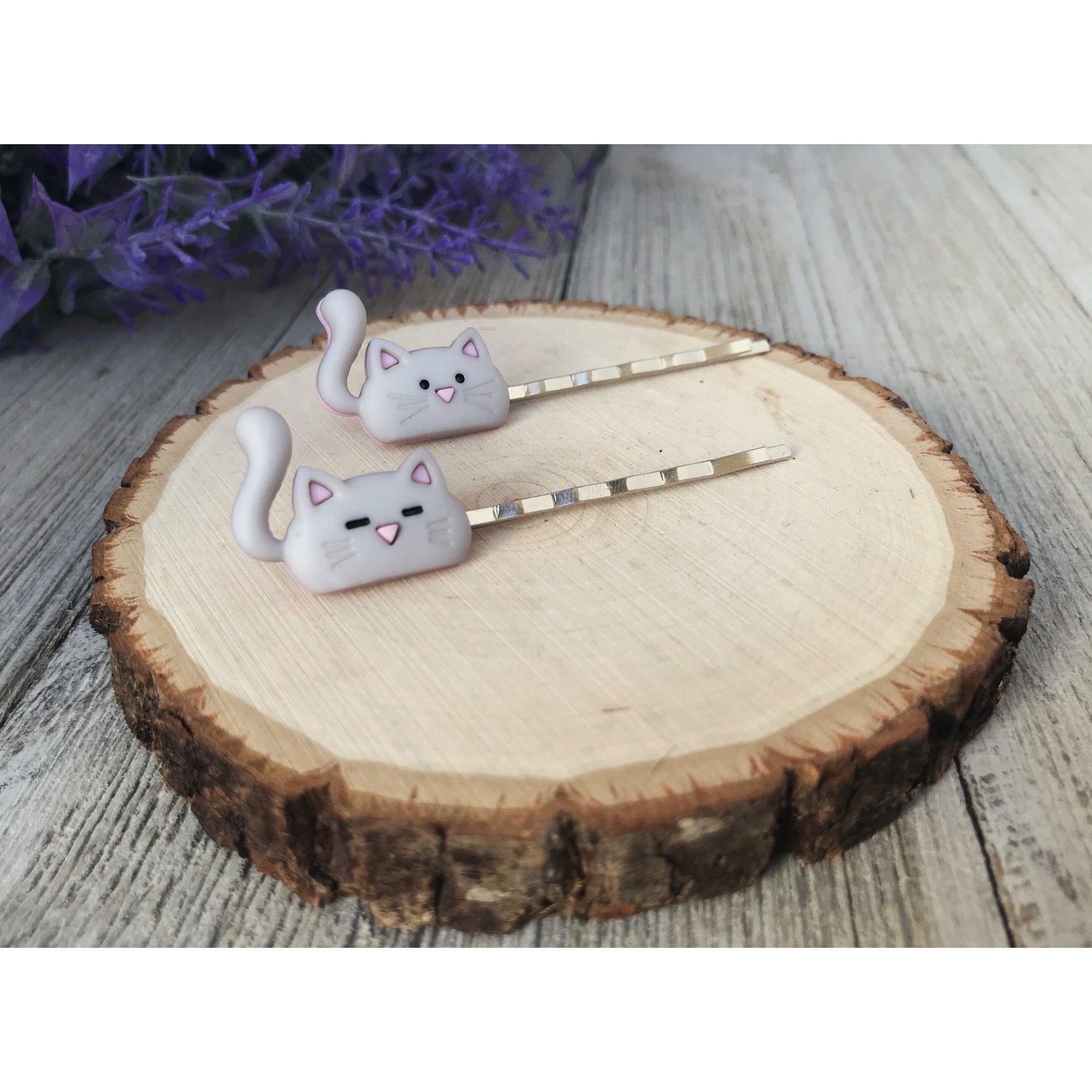 Gray Cat Hair Pins - Cute Accessories for Feline Fans