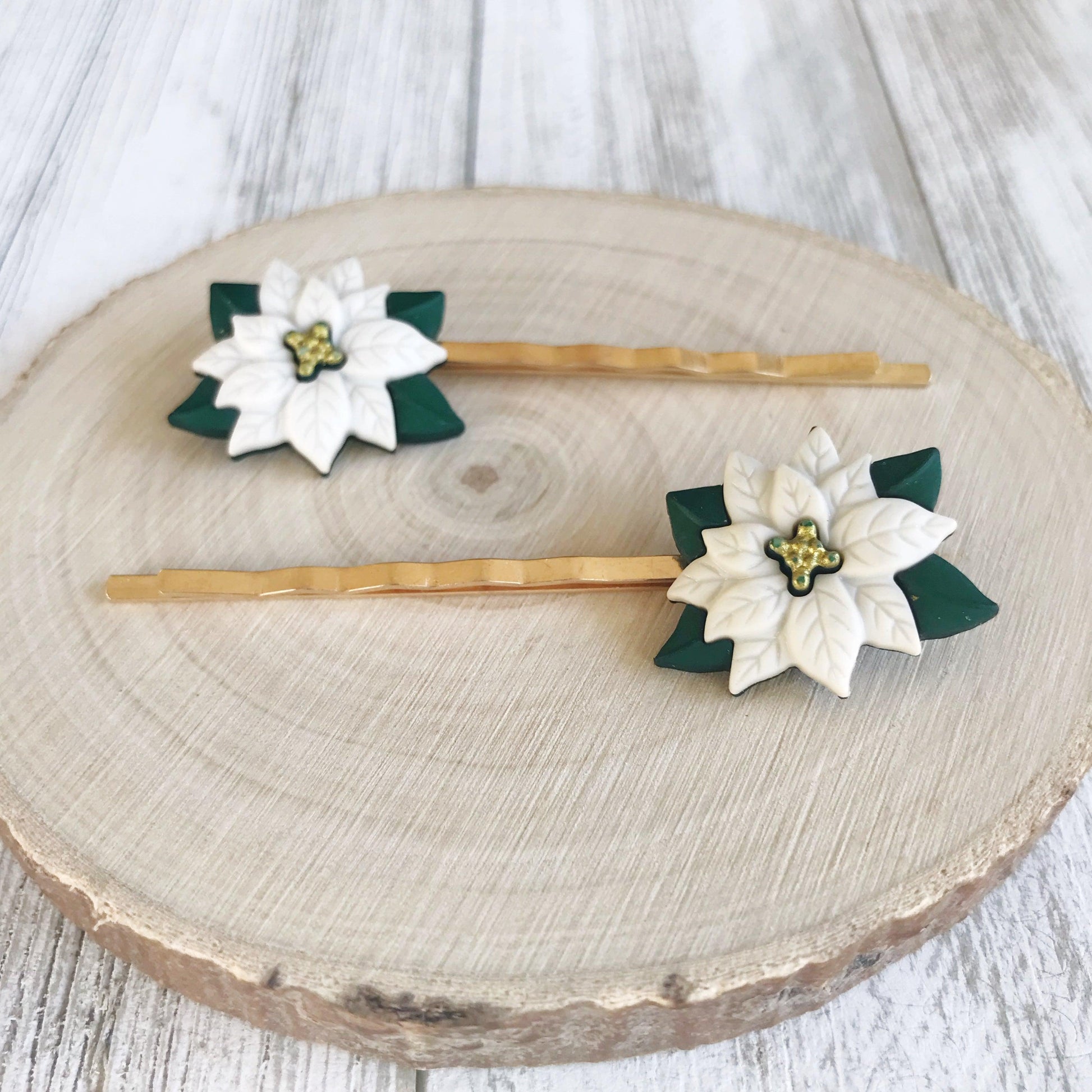 White Flower Chrysanthemum Hair Pins - Festive Christmas Holiday Accessories
