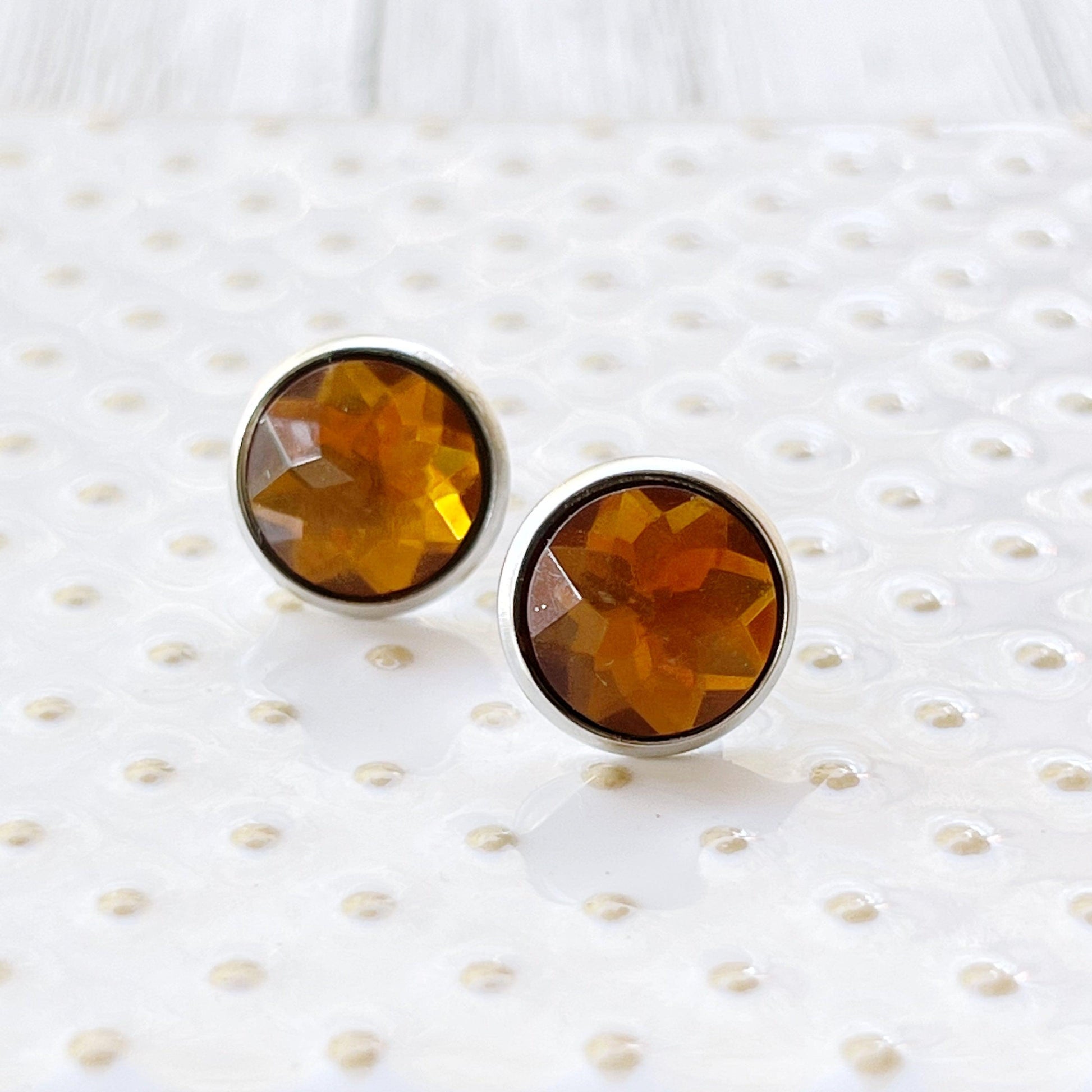 Citrine Stud Earrings - Boho Stainless Steel Design Unique Women’s & Men's Style | Topaz Accents