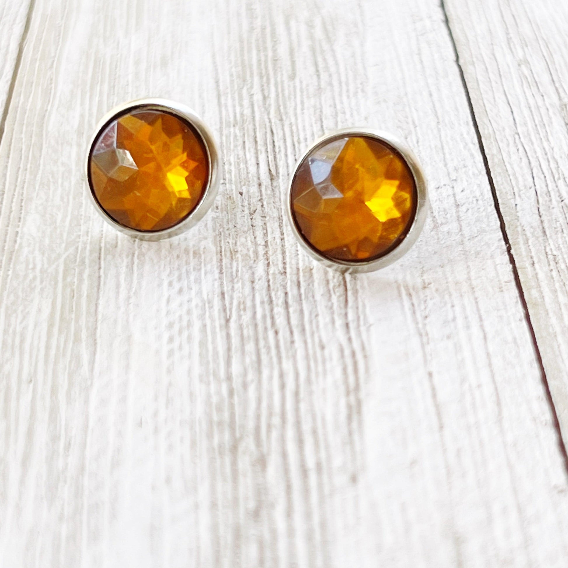 Citrine Stud Earrings - Boho Stainless Steel Design Unique Women’s & Men's Style | Topaz Accents