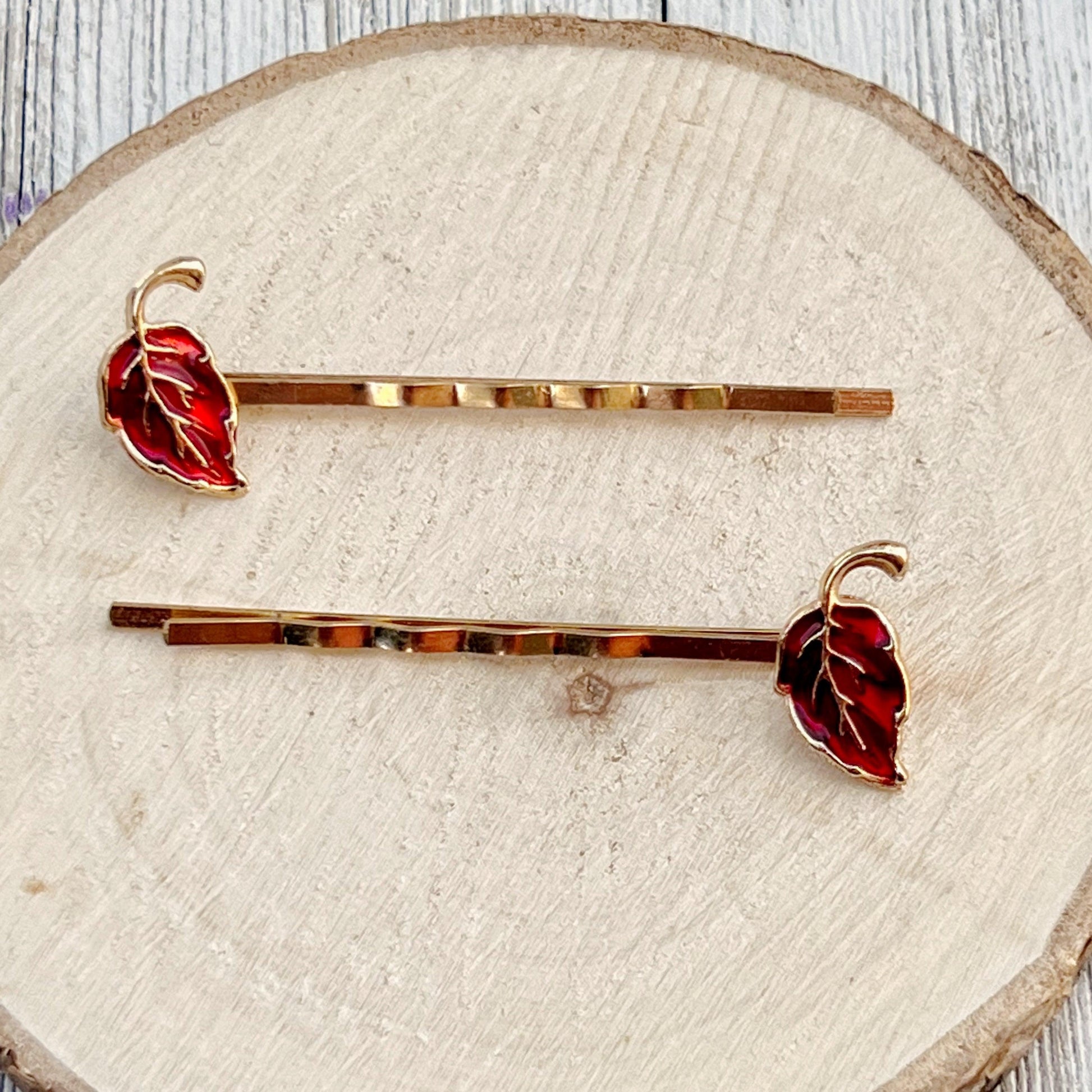 Red Enamel Leaf Hair Pins - Colorful & Stylish Accessories