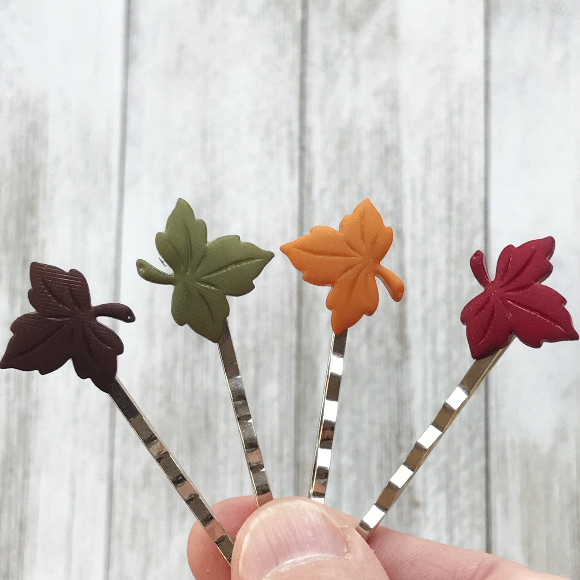 Maple Leaf Hair Pin Set – Fall Foliage Bobby Pins in Red, Orange, Green & Plum
