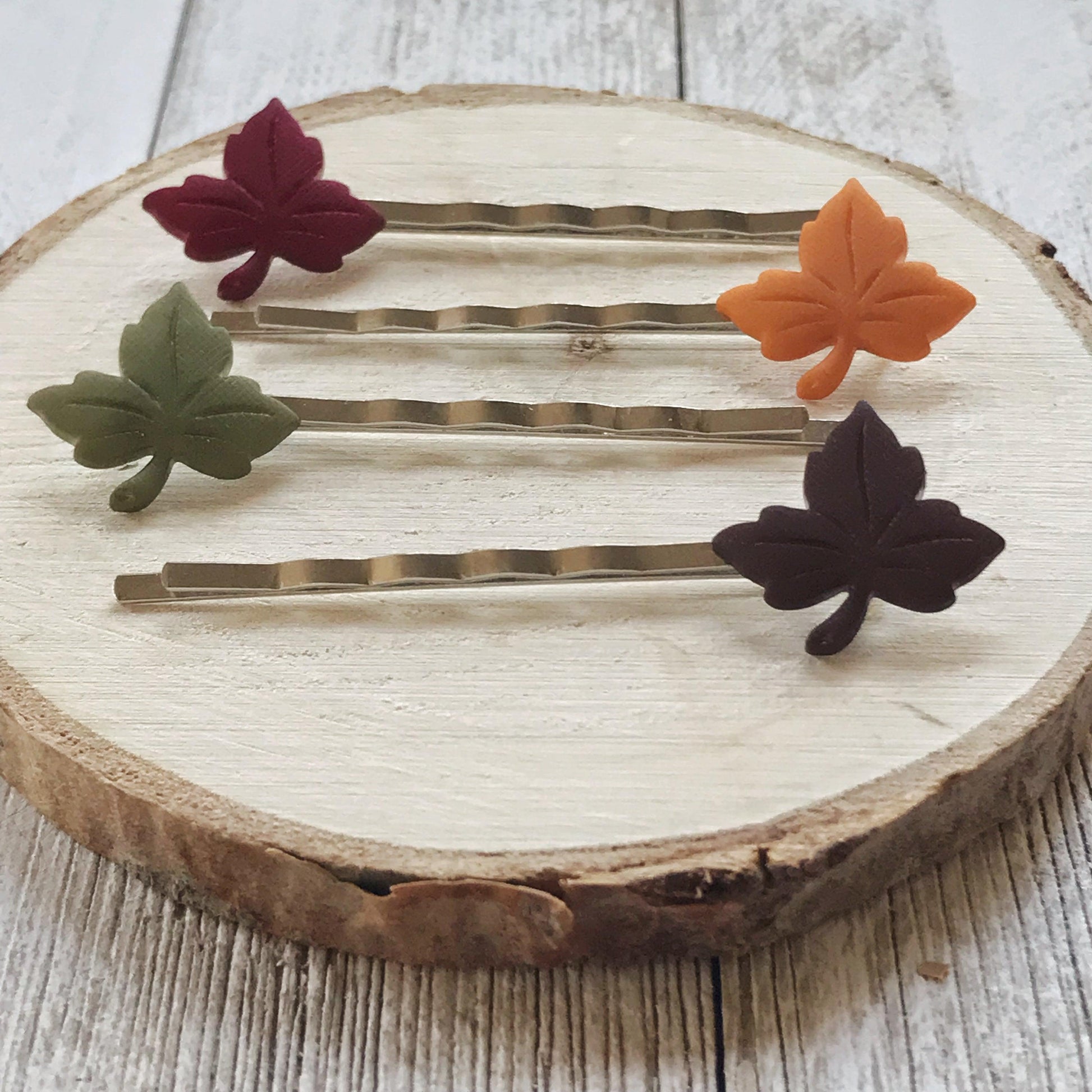 Maple Leaf Hair Pin Set – Fall Foliage Bobby Pins in Red, Orange, Green & Plum