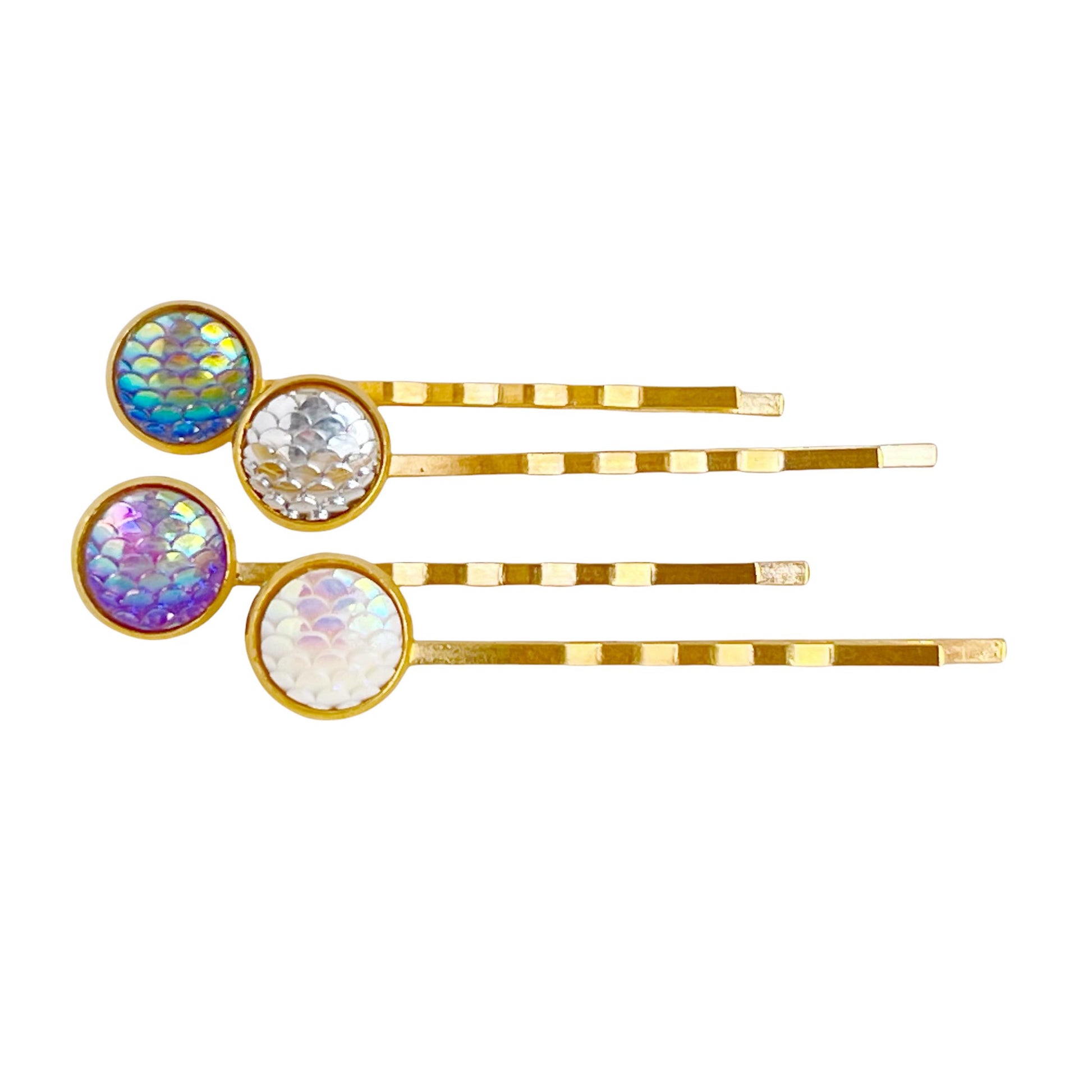 Gold Mermaid Hair Pins: Set of 4 in Purple, Silver, White, and Blue Colors for Enchanting Hairstyles