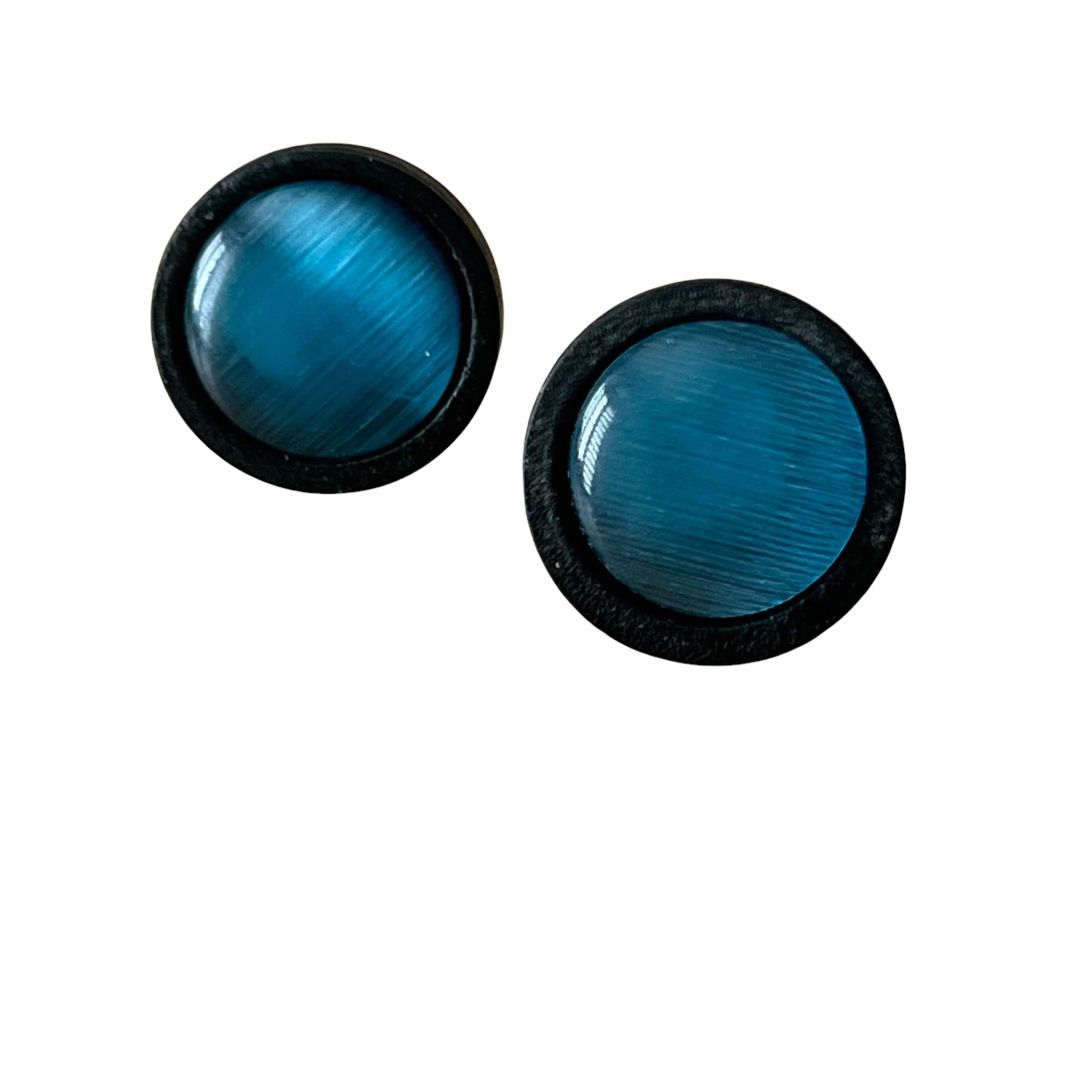 Blue Glass Black Wood Unisex Stud Earrings - Stylish & Versatile Accessories