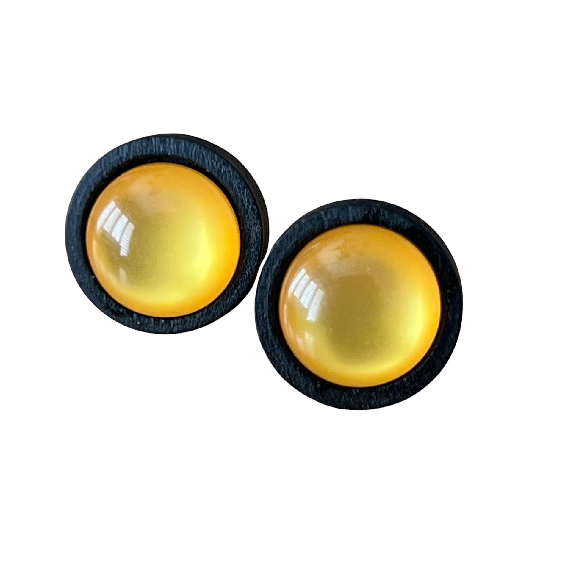 Yellow Resin Black Wood Unisex Stud Earrings - Stylish & Versatile Accessories