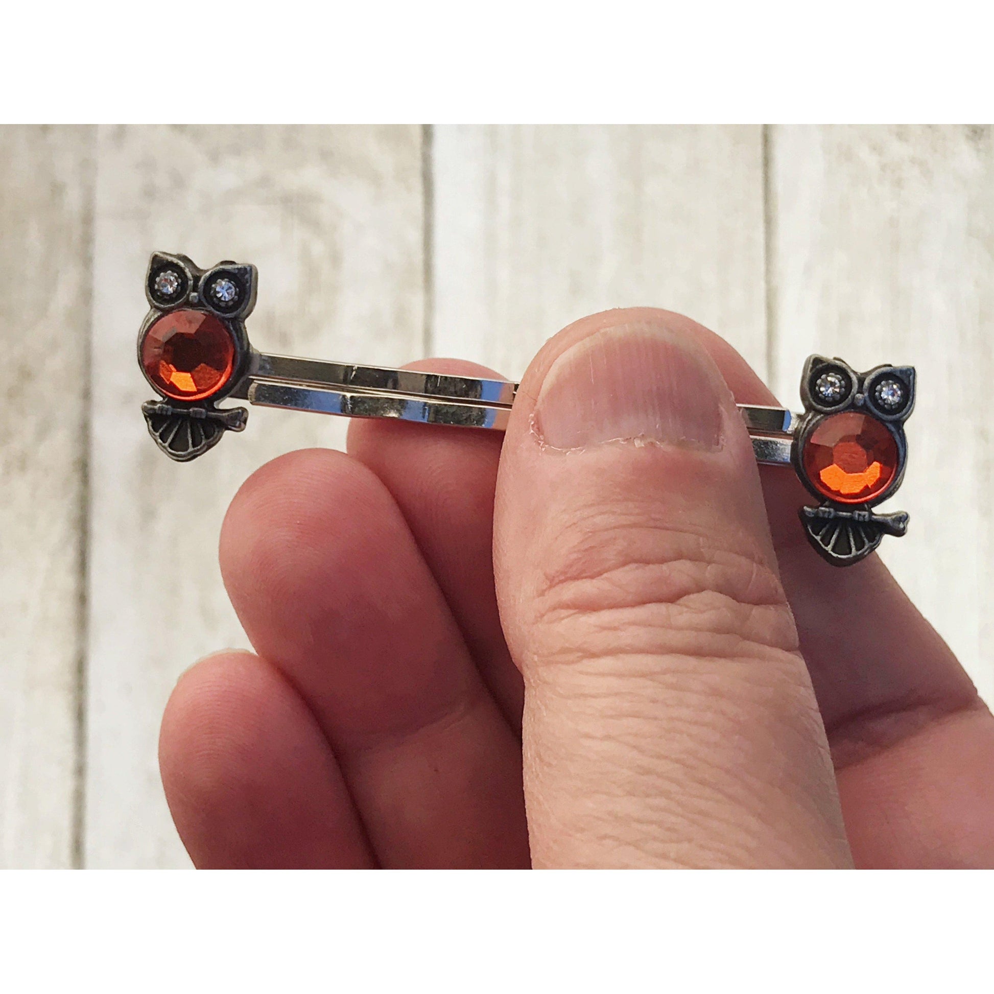 Orange Rhinestone Owl Bobby Pins: Sparkling Owl Accents for Unique Hairstyles