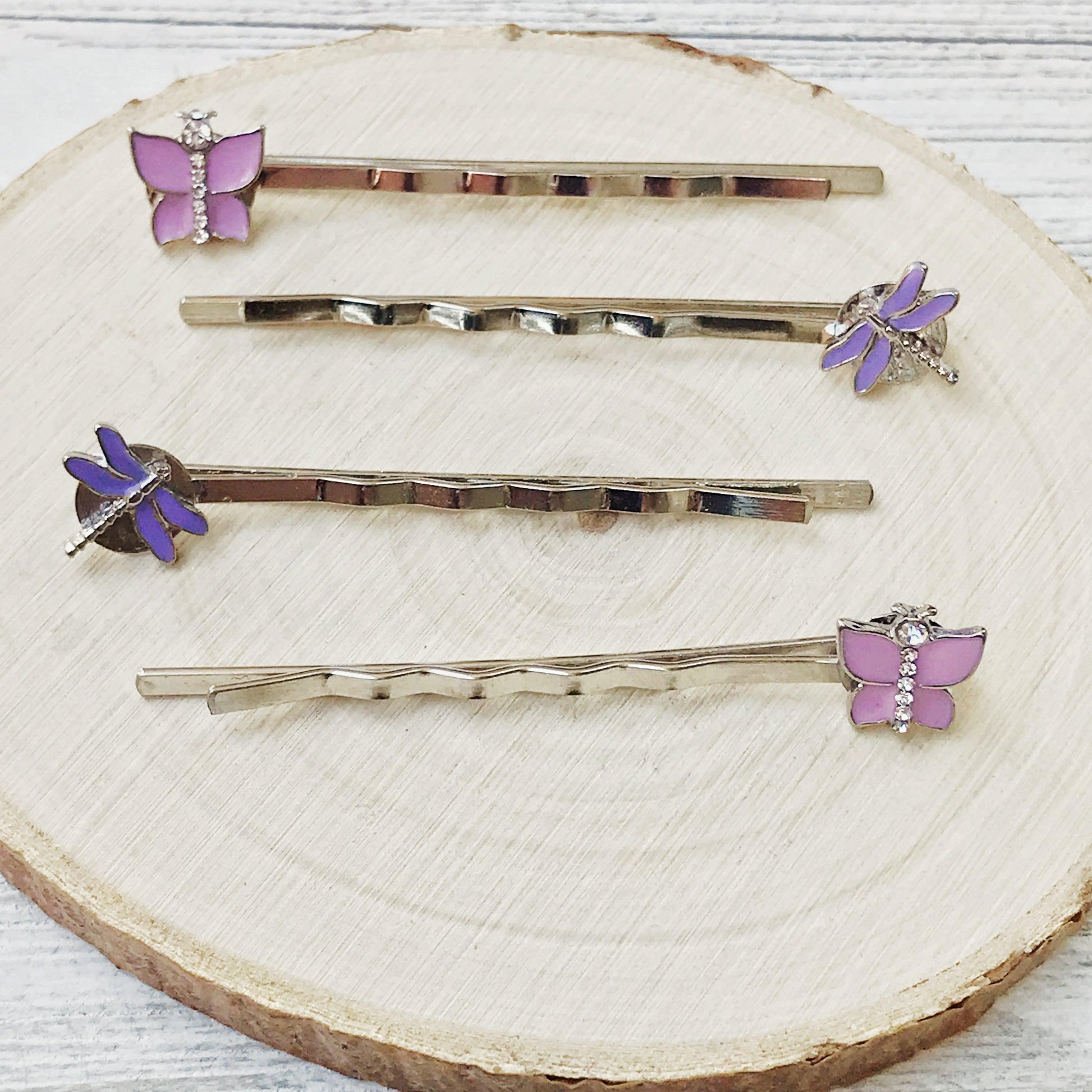 Pink Butterfly & Purple Dragonfly Hair Pin Set - Set of 4 Stylish Accessories for Hair