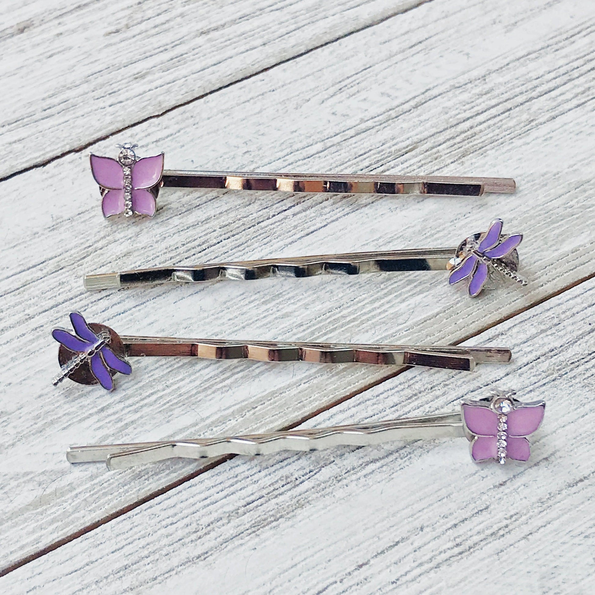 Pink Butterfly & Purple Dragonfly Hair Pin Set - Set of 4 Stylish Accessories for Hair