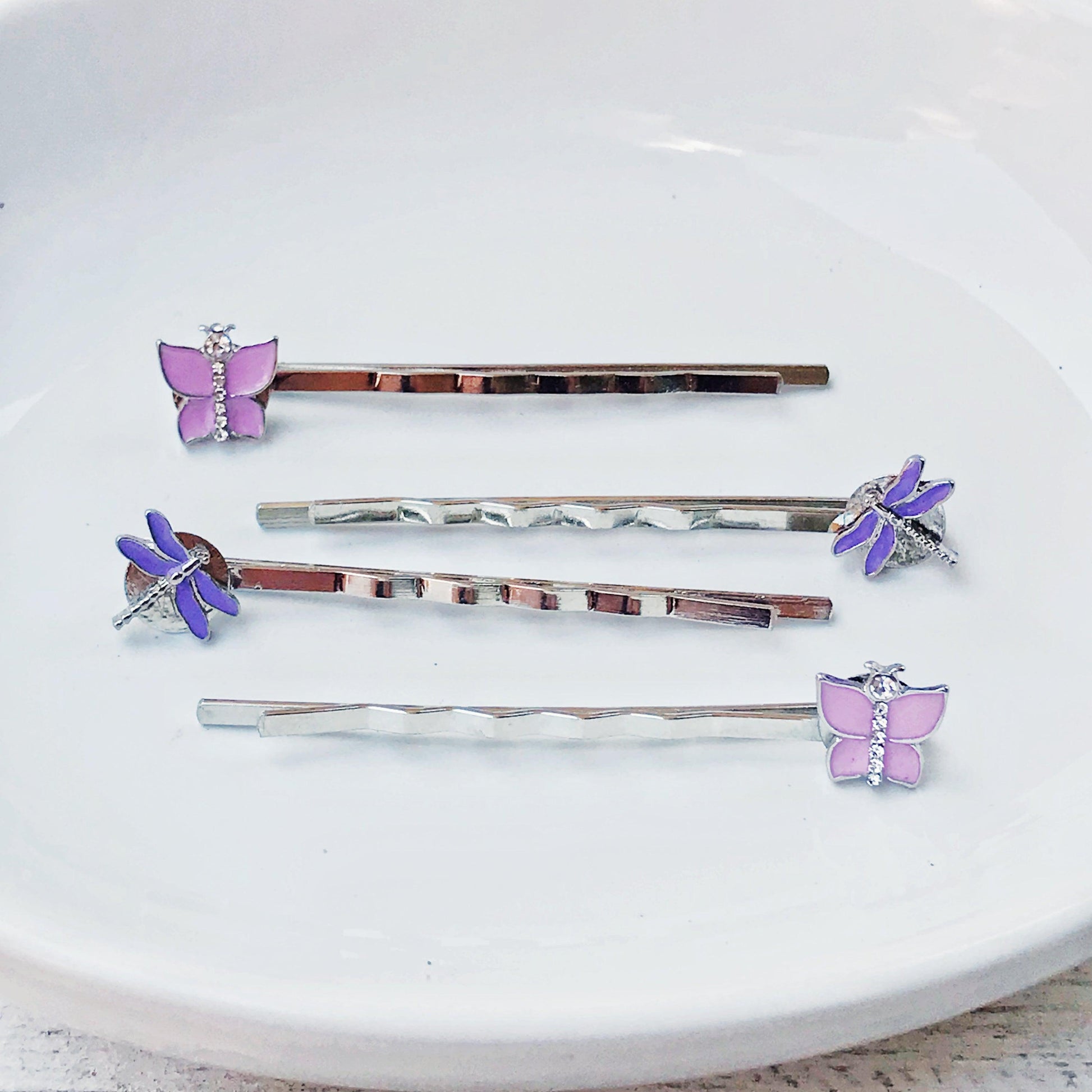 Pink Butterfly & Purple Dragonfly Hair Pin Set - Set of 4 Stylish Accessories for Hair