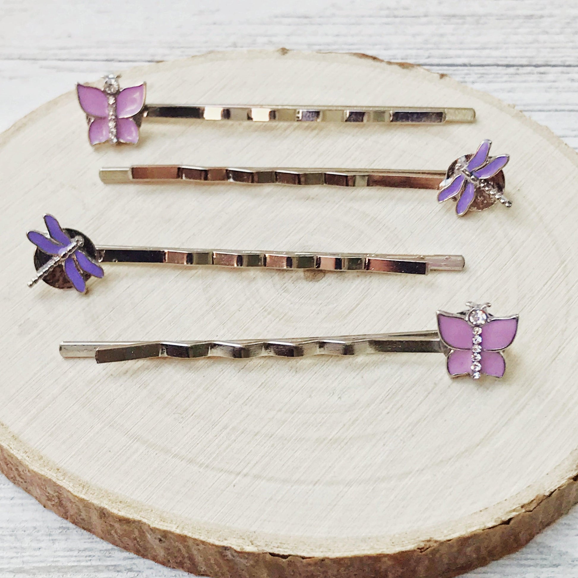 Pink Butterfly & Purple Dragonfly Hair Pin Set - Set of 4 Stylish Accessories for Hair