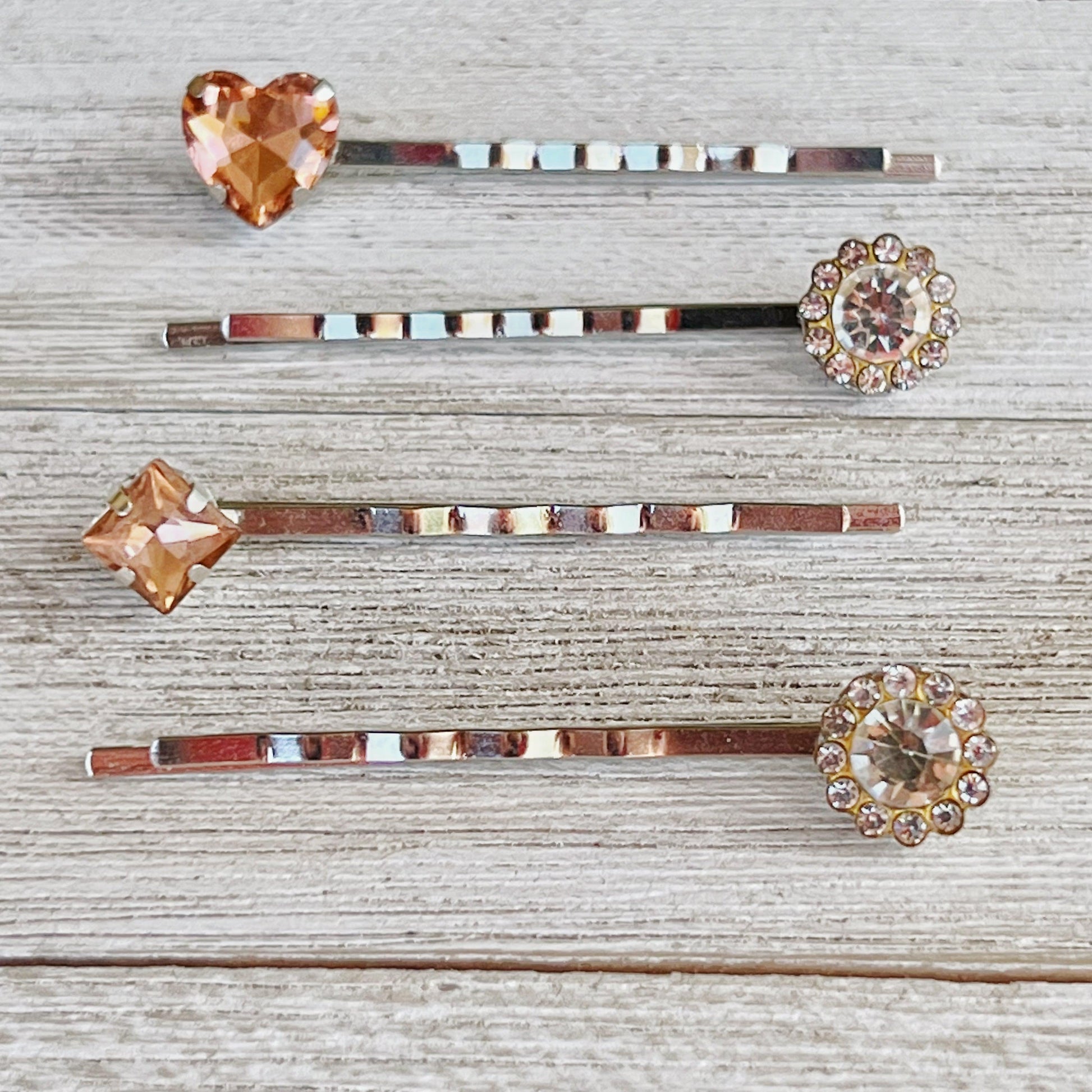 Pink Heart Rhinestone Hair Pins