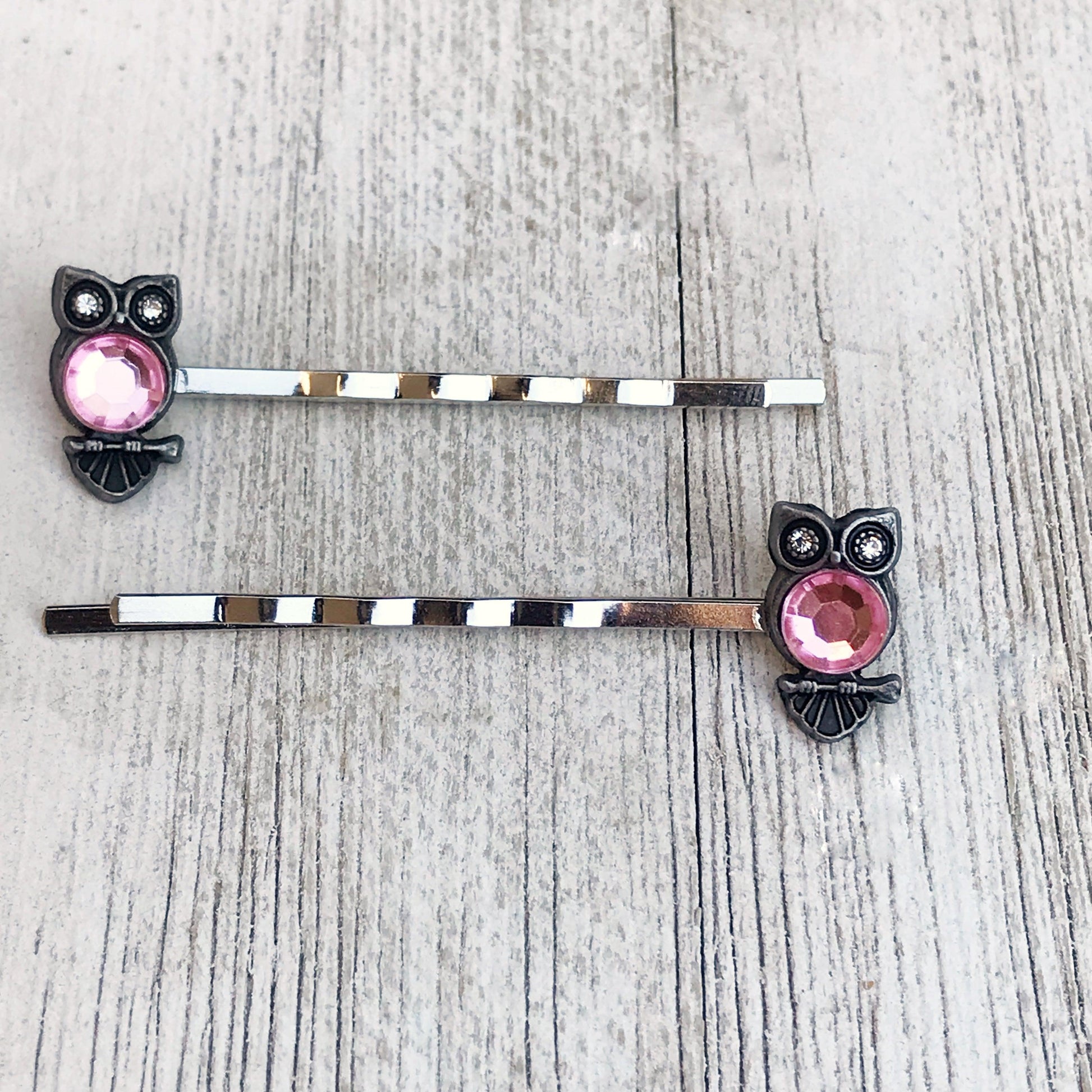 Pink Rhinestone Owl Bobby Pins: Sparkling Owl Accents for Unique Hairstyles