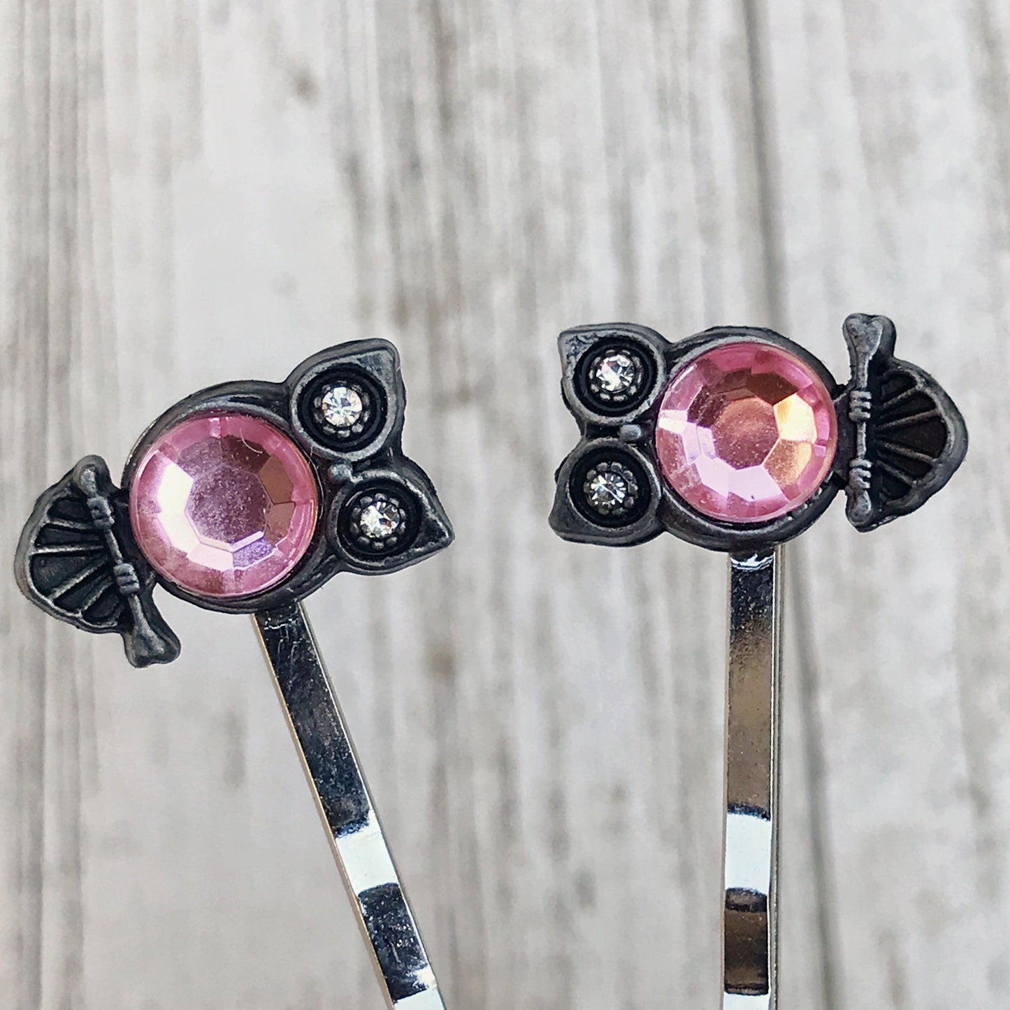 Pink Rhinestone Owl Bobby Pins: Sparkling Owl Accents for Unique Hairstyles