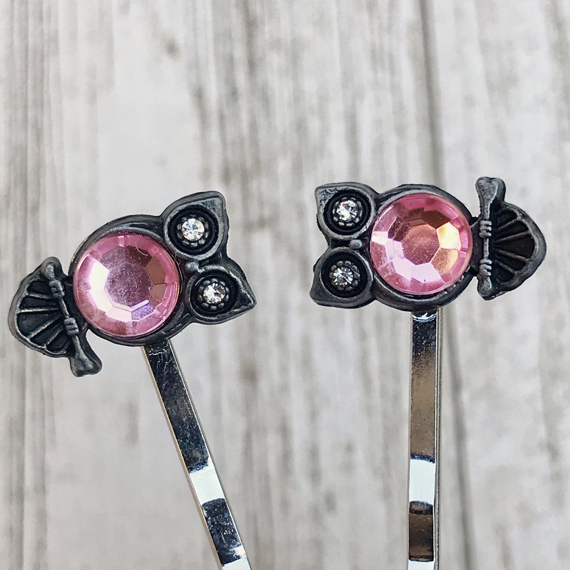 Pink Rhinestone Owl Bobby Pins: Sparkling Owl Accents for Unique Hairstyles