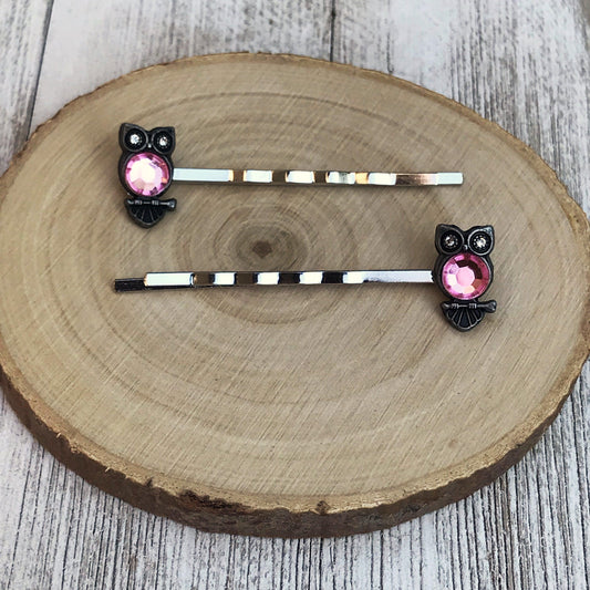 Pink Rhinestone Owl Bobby Pins: Sparkling Owl Accents for Unique Hairstyles