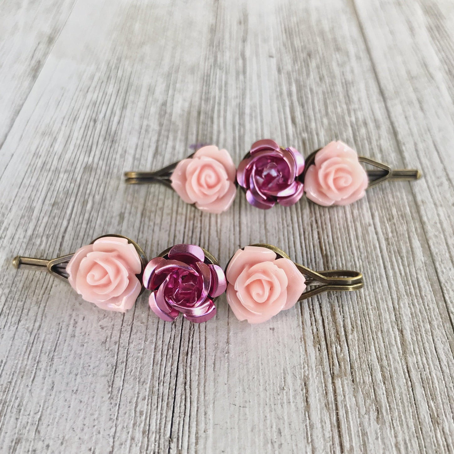 Pink Rose Floral Hair Pins: Elegant Romantic Hair Accessories