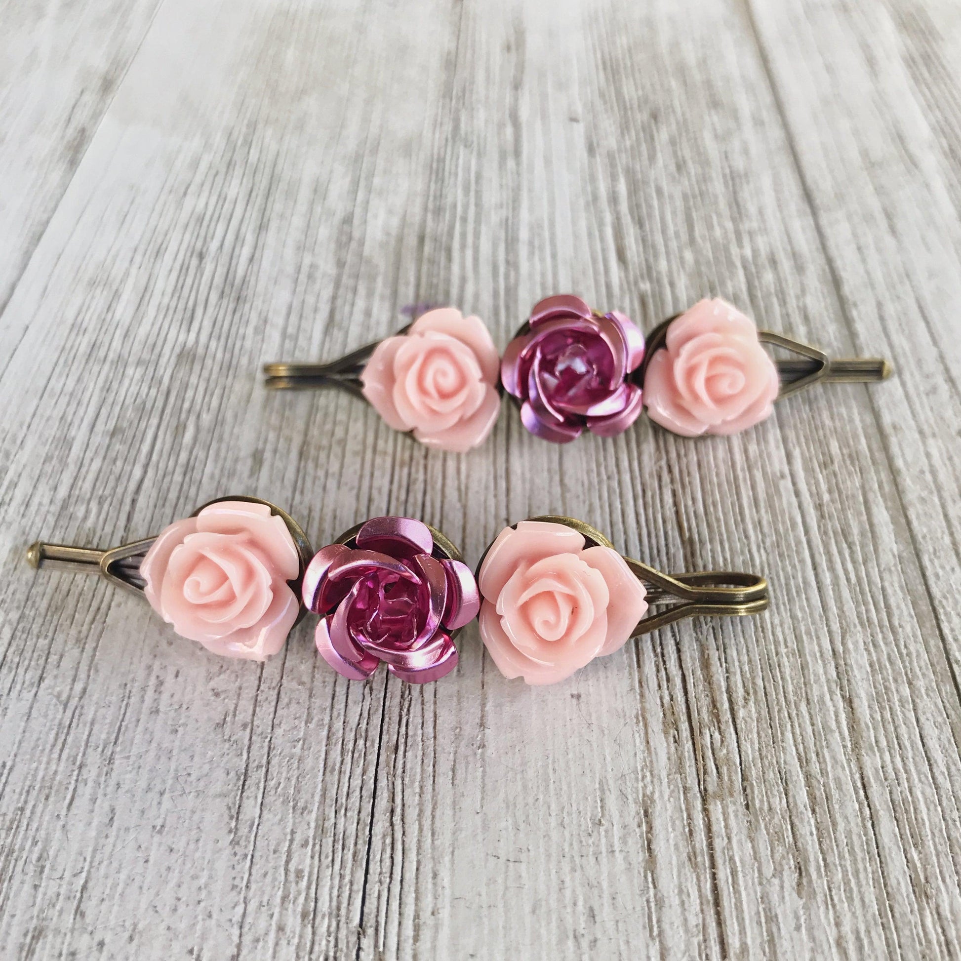 Pink Rose Floral Hair Pins: Elegant Romantic Hair Accessories