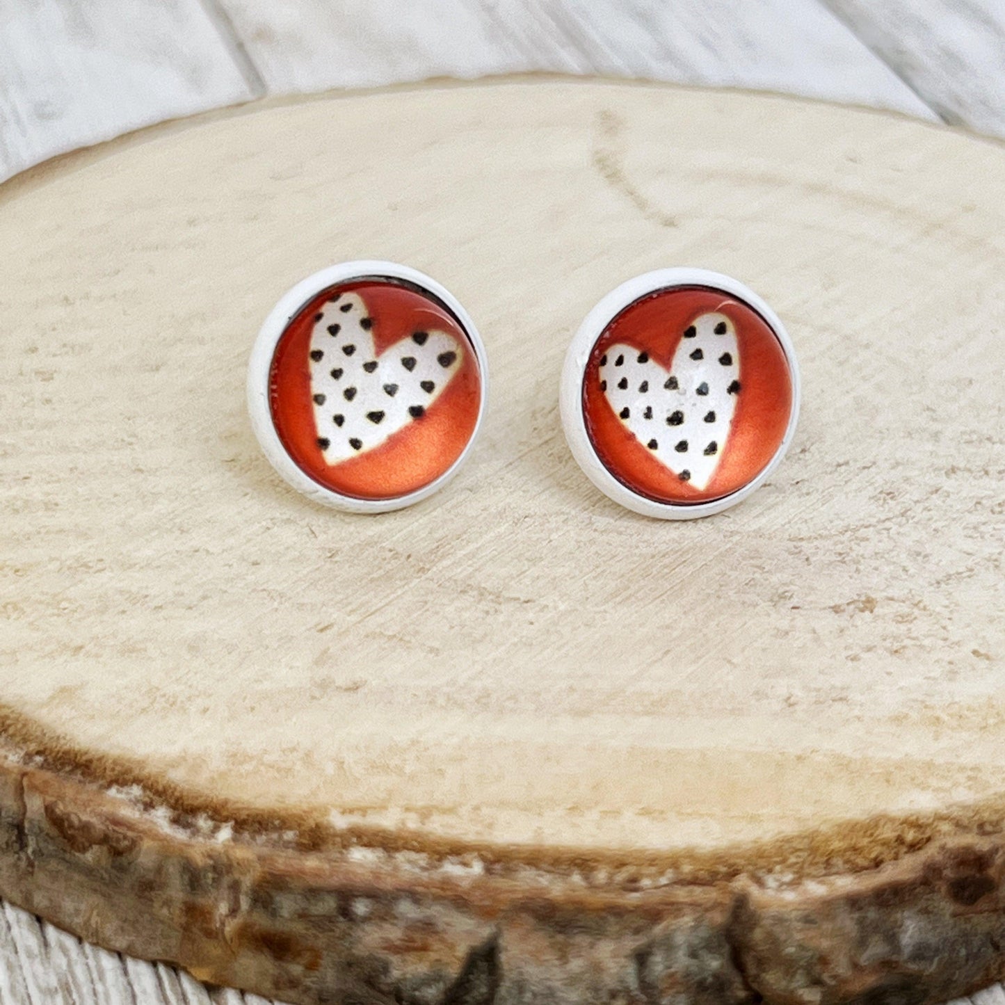 Red & White Polka Dot Heart Stud Earrings: Playful & Romantic Accessories