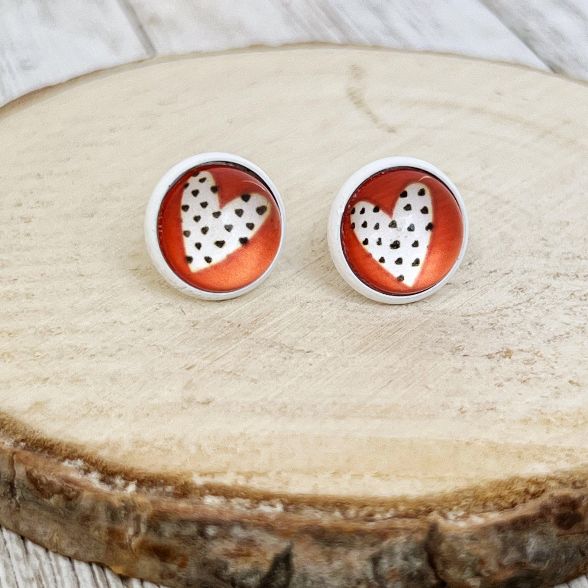 Red & White Polka Dot Heart Stud Earrings: Playful & Romantic Accessories