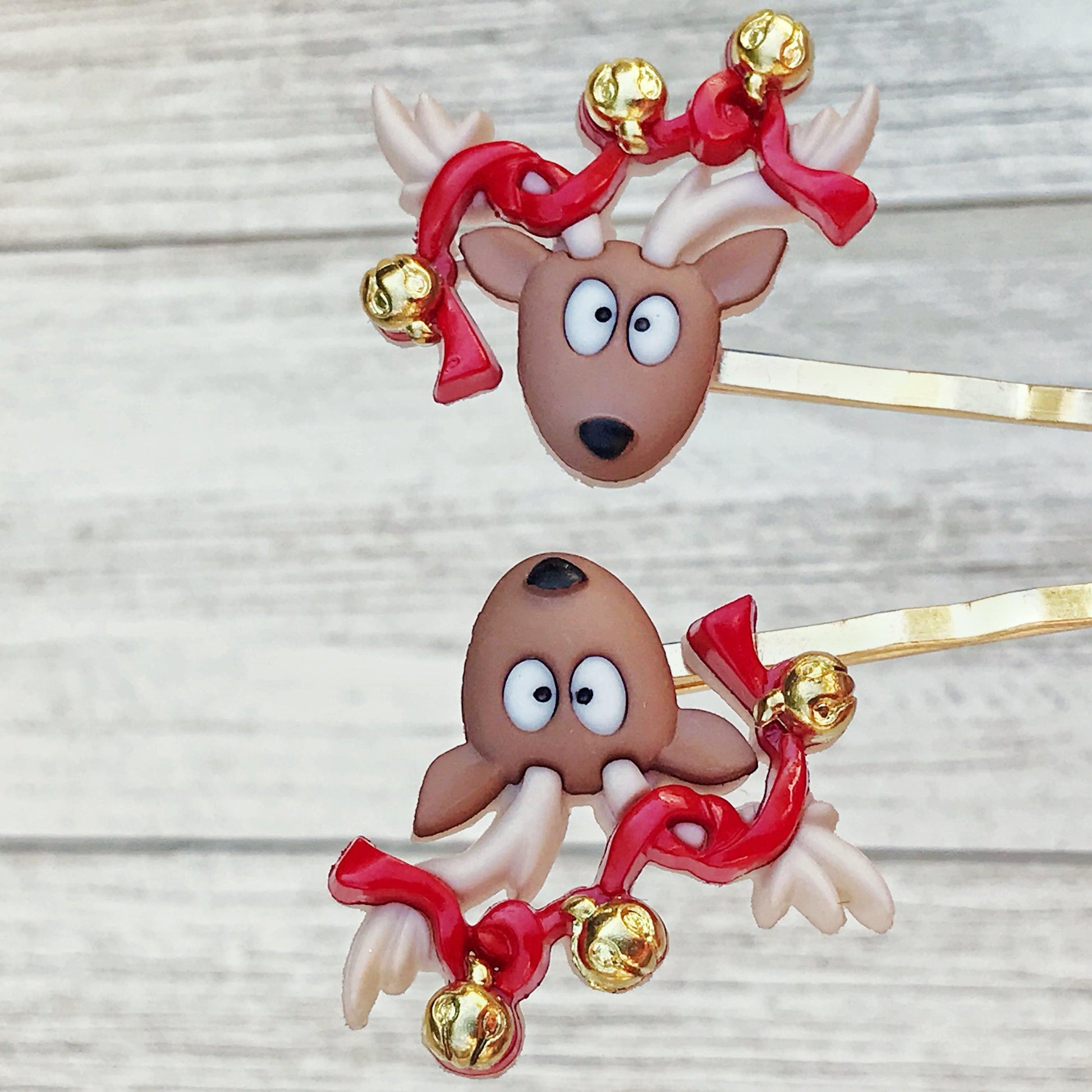 Reindeer with Jingle Bells Christmas Hair Pins: Festive Accessories for Holiday Cheer