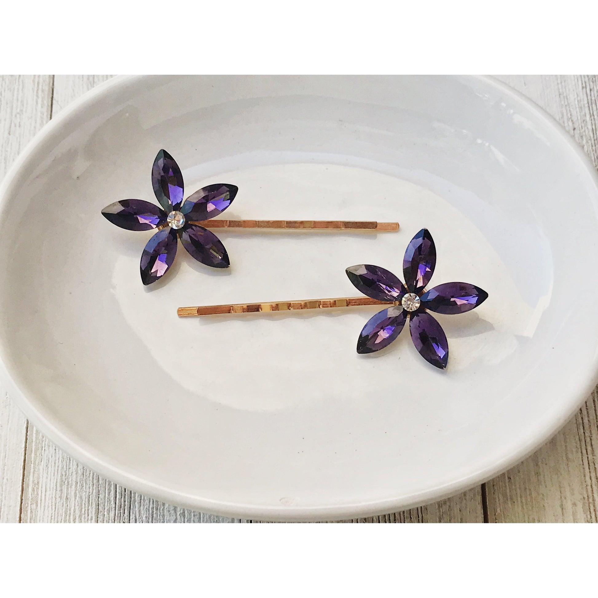 Rhinestone Hair Pin, Purple Flower Hair Pin, Hair Pin Womens, Decorative Bobby Pin, Wedding Hair Pin