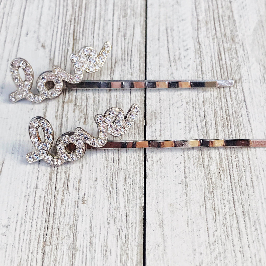 Rhinestone Hair Pins Word Hair Clip Barrette with Words Love