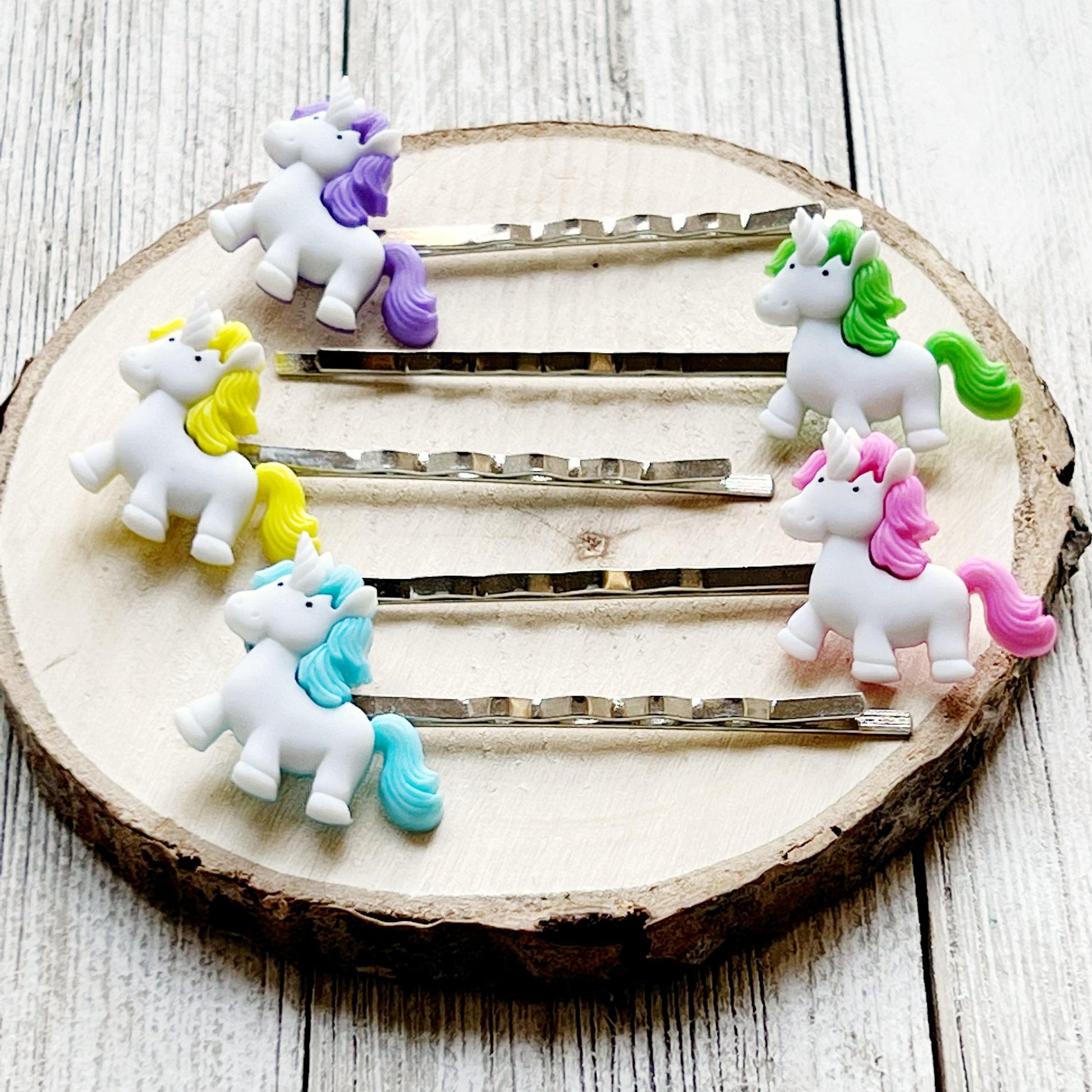 Unicorn Hair Pins Set of 5: Magical Variety in Pink, Blue, Green, Yellow & Purple for Enchanting Hairstyles