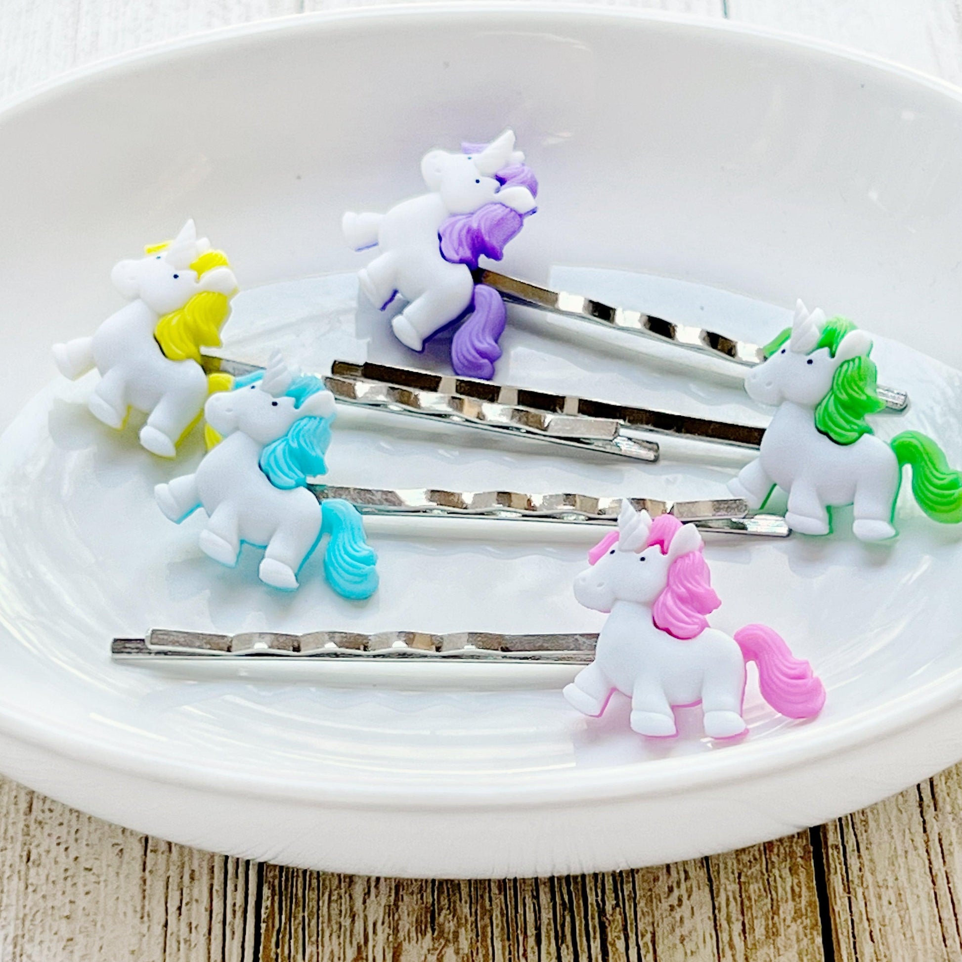 Unicorn Hair Pins Set of 5: Magical Variety in Pink, Blue, Green, Yellow & Purple for Enchanting Hairstyles