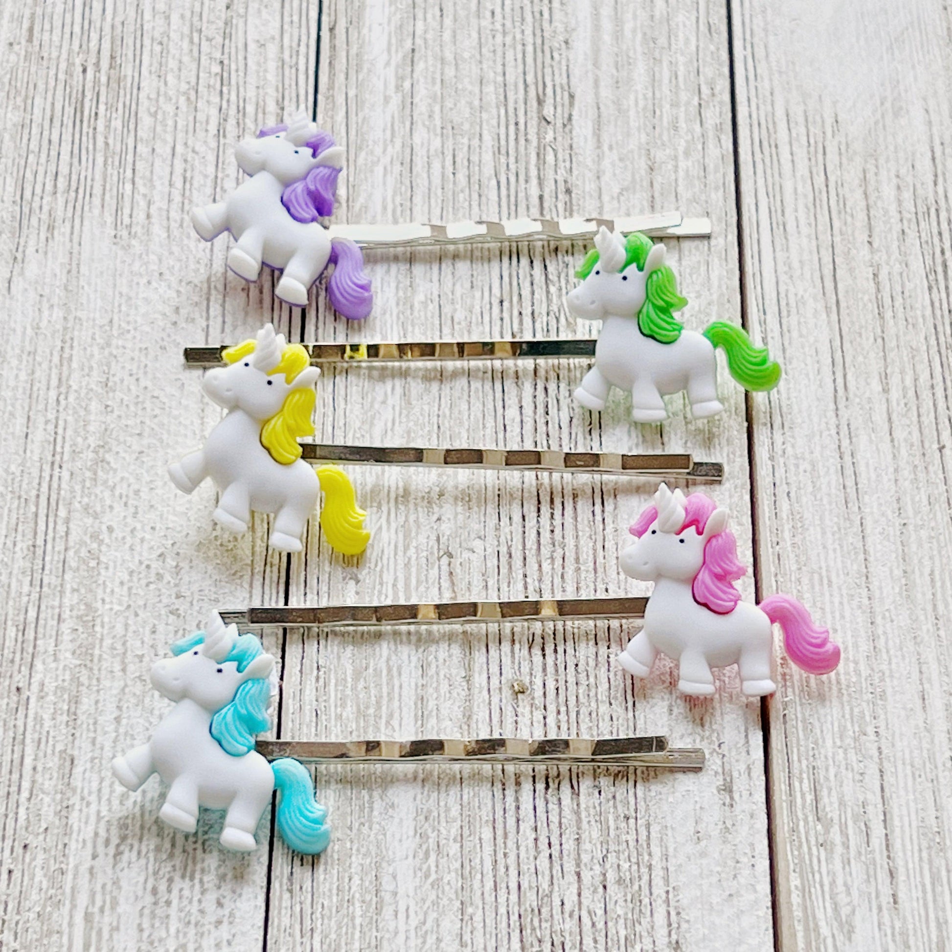 Unicorn Hair Pins Set of 5: Magical Variety in Pink, Blue, Green, Yellow & Purple for Enchanting Hairstyles