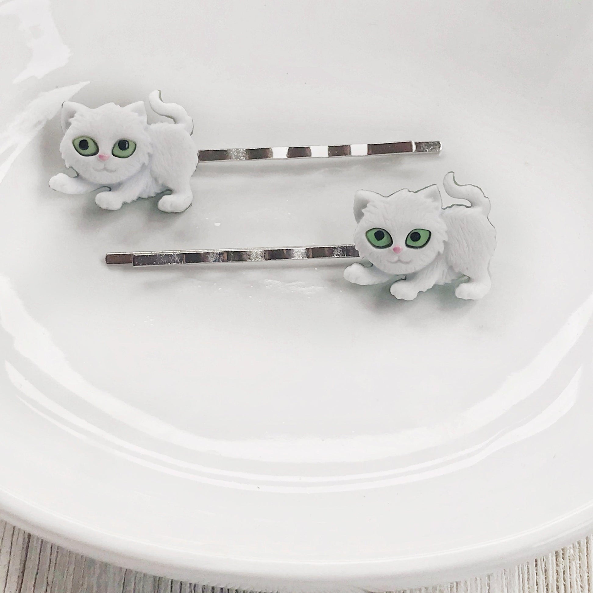 White Cat Hair Pins for Women