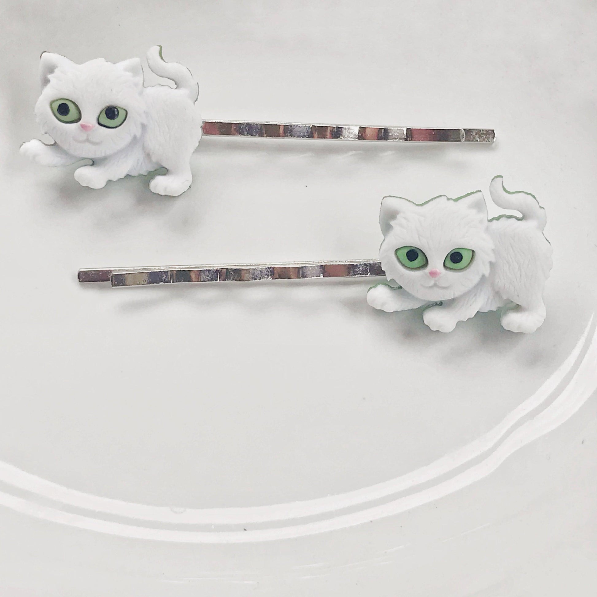 White Cat Hair Pins for Women