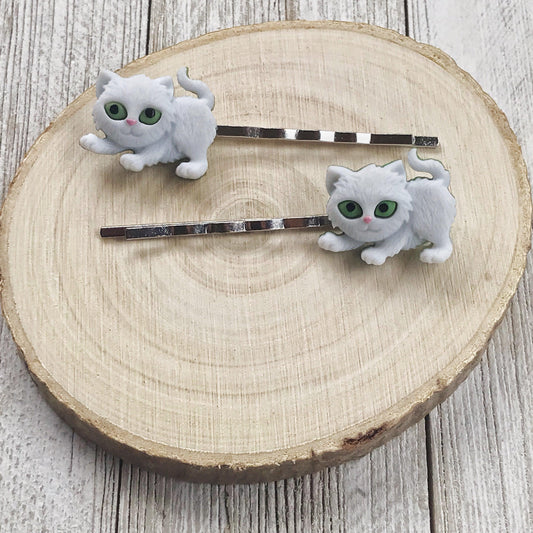 White Cat Hair Pins for Women and Girls