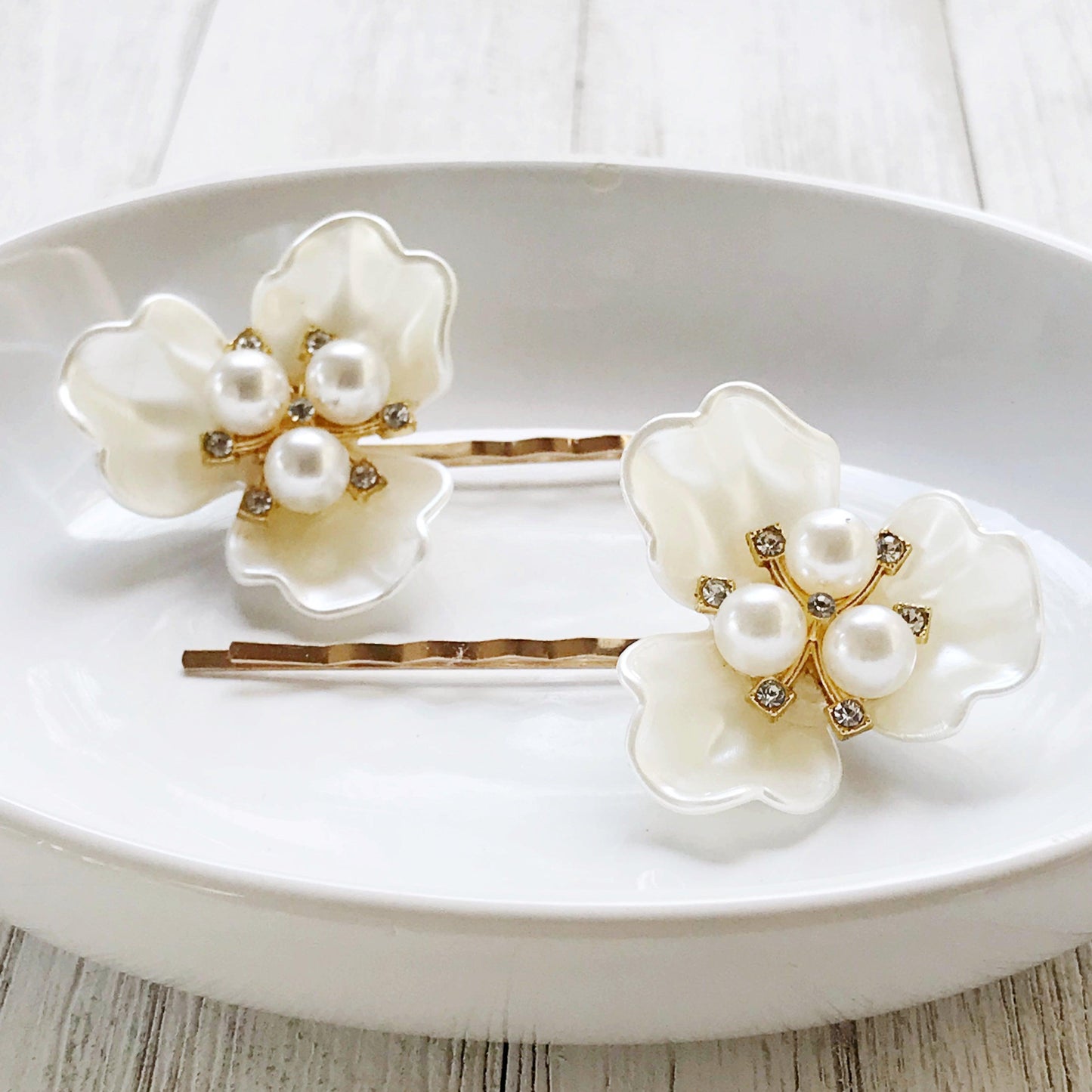 White Floral Pearl Hair Pin Set Women Bridal Hair Accessories Flower Bobby Pins