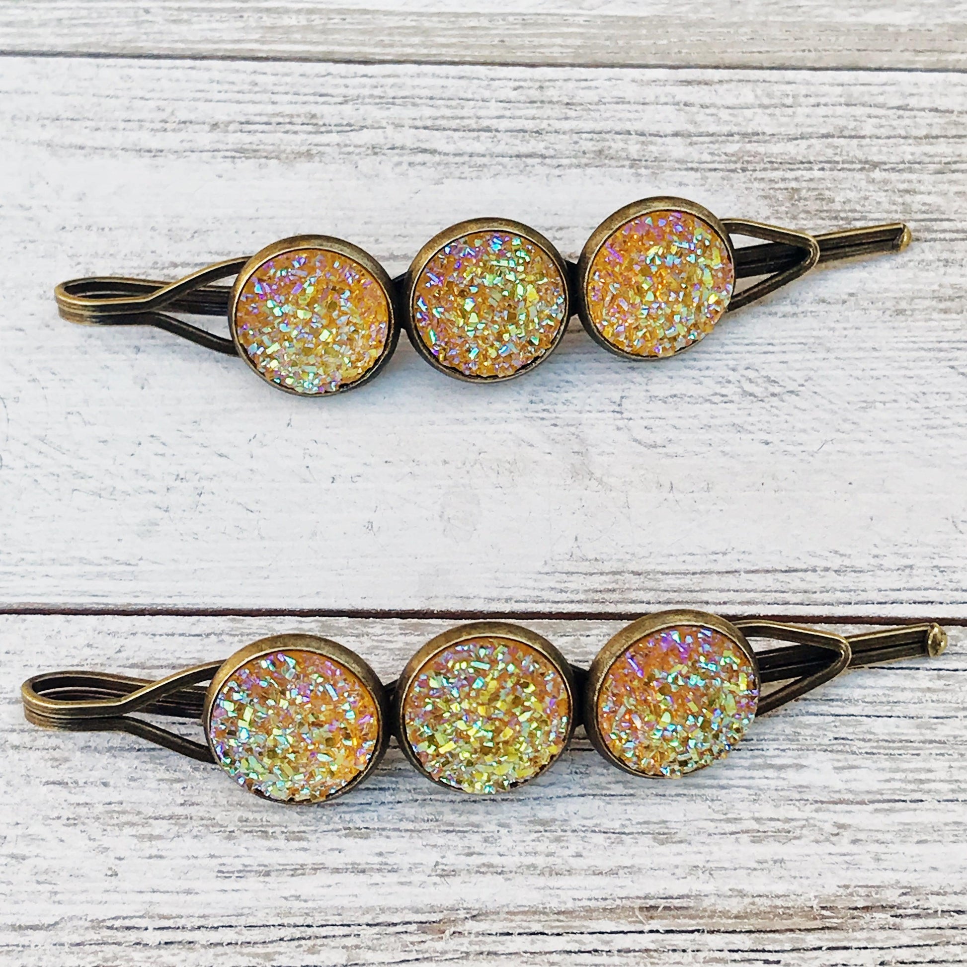 Yellow Glitter Druzy Hair Pins - Vibrant & Stylish Hair Accessories